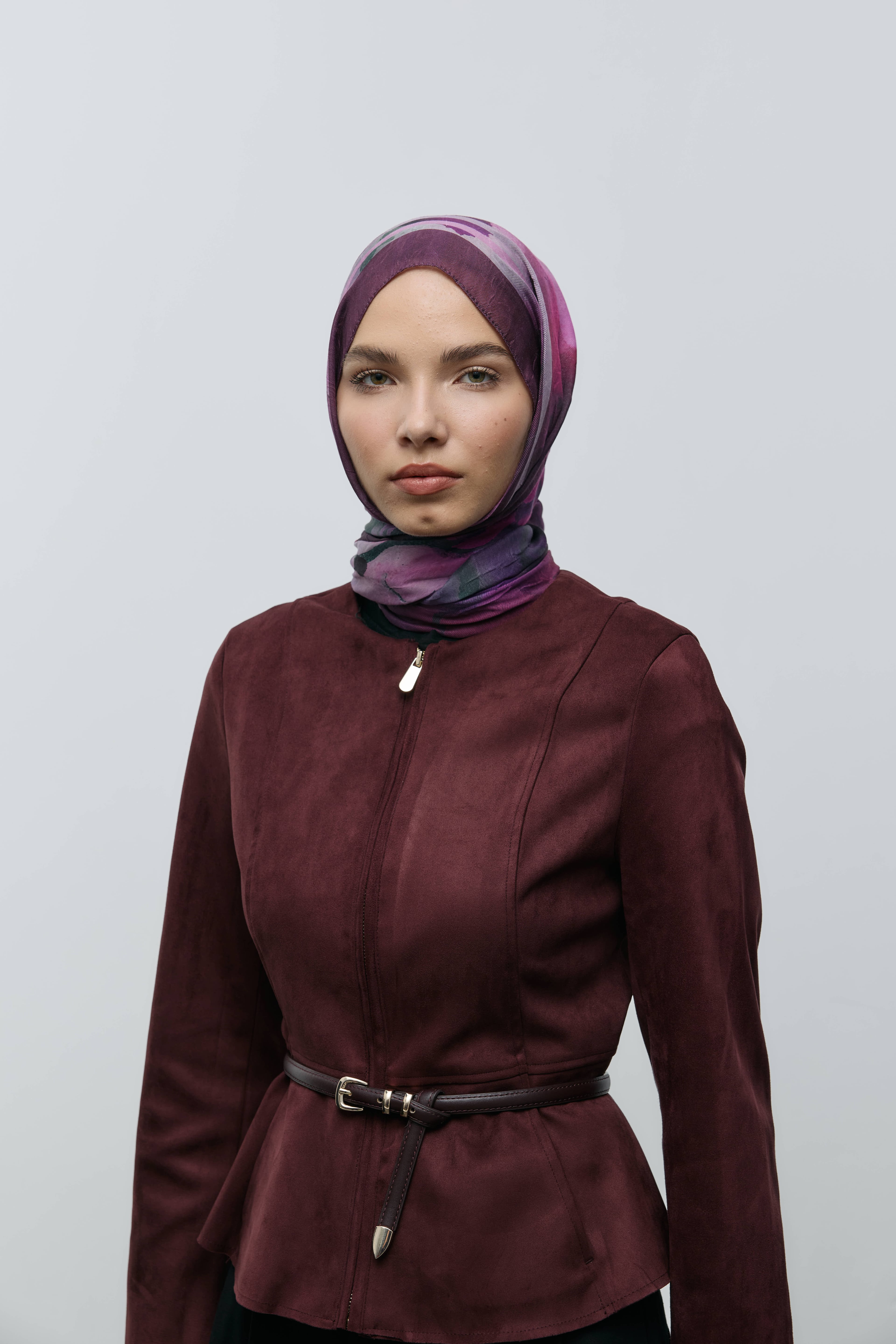 Natura Desen Bambu Şal - Mürdüm