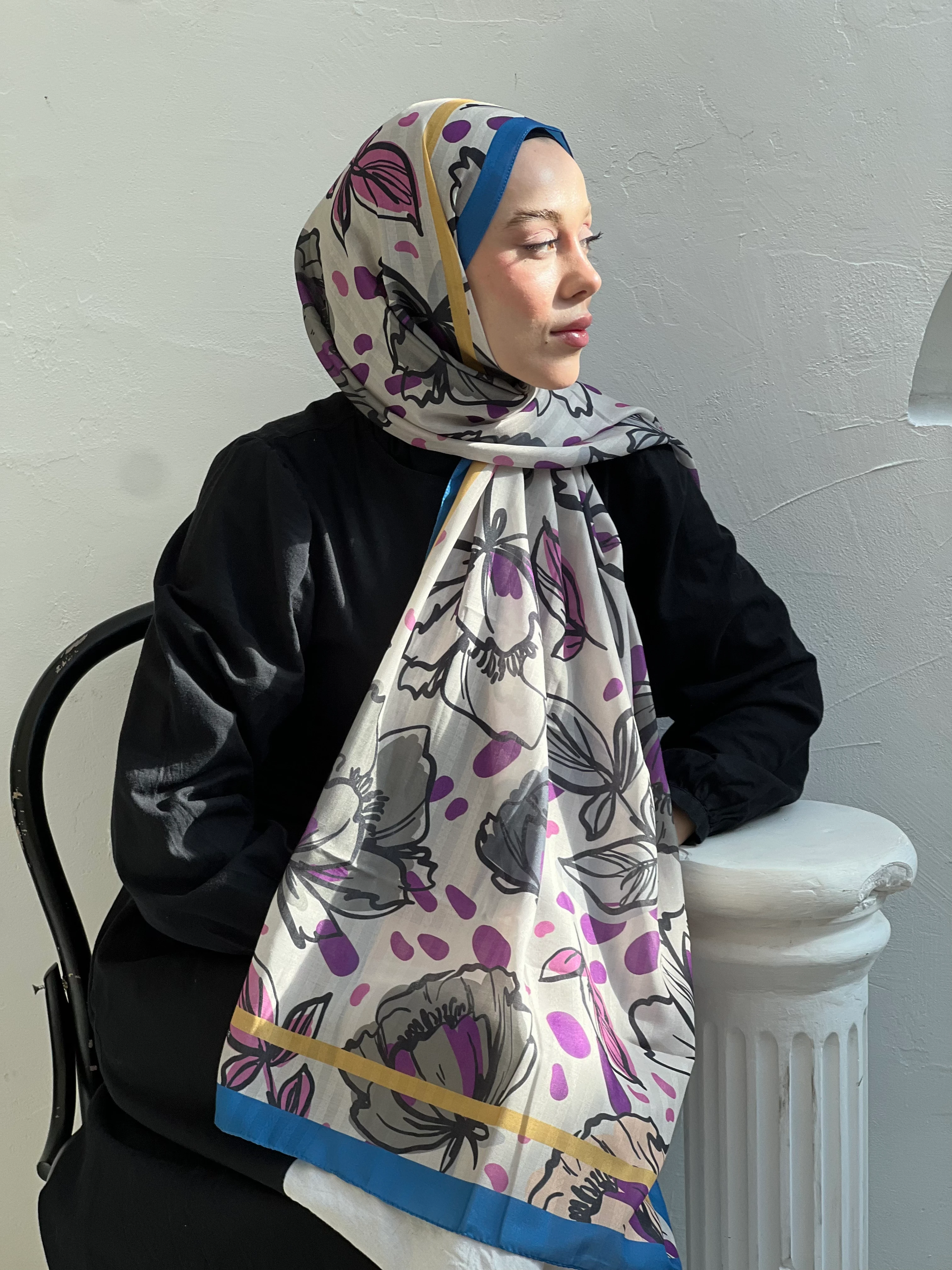 Lilyum Desen Çizgili Şal