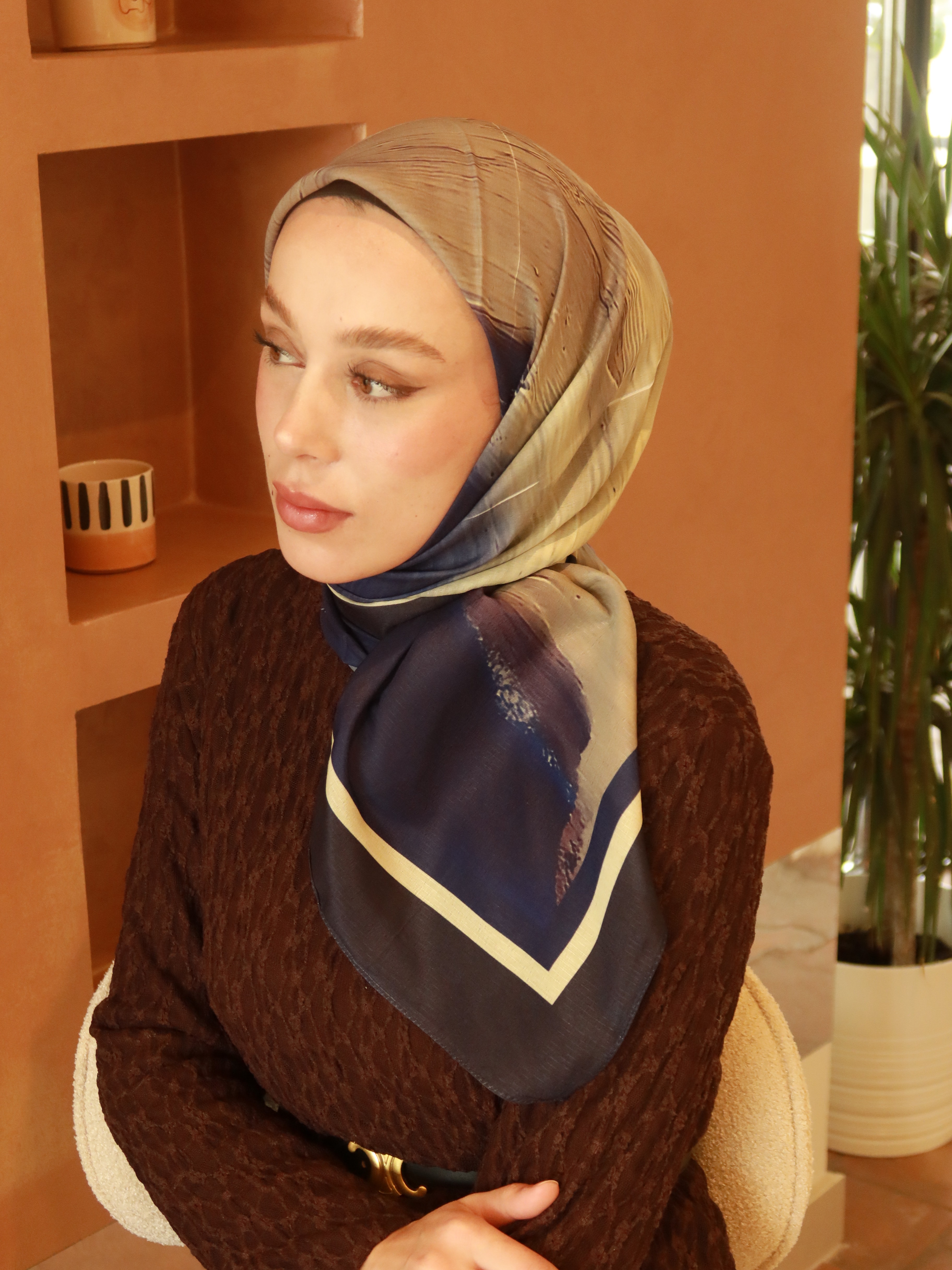 Nerith Desen Lina Eşarp - Lacivert-Sarı