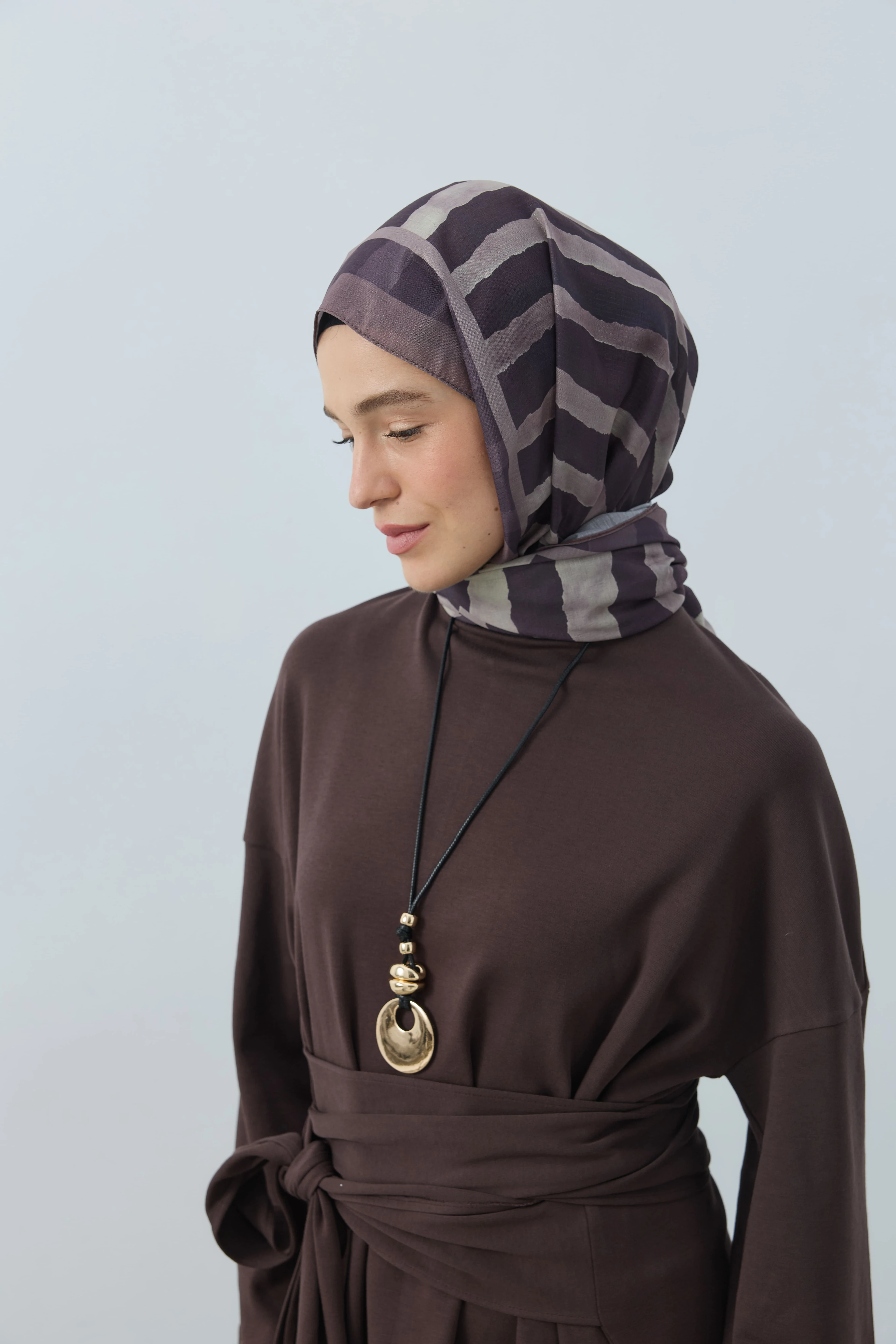 Curvella Desen Lina Şal - Tozlu Kahve