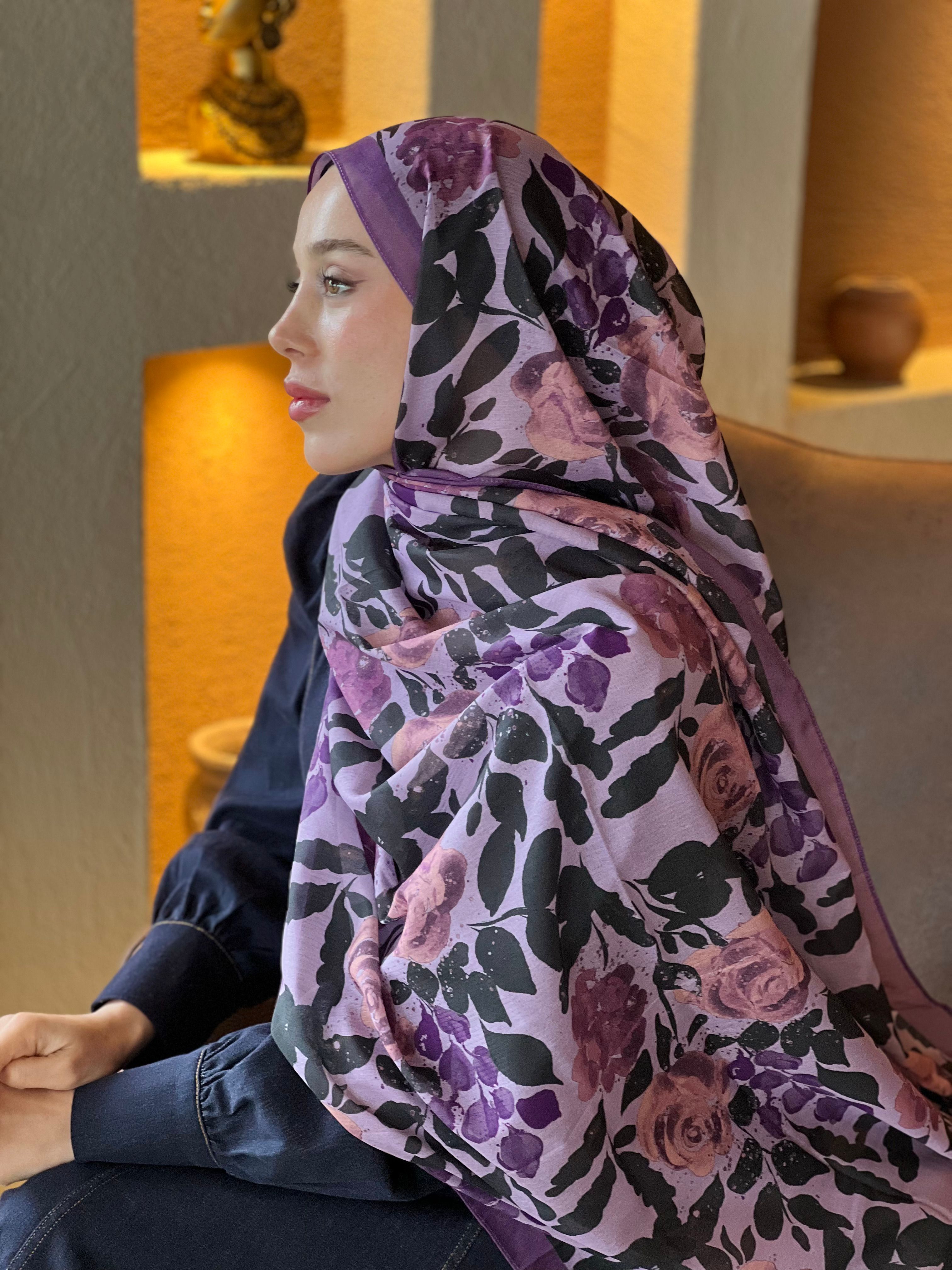 Verd Desen Lina Şal - Eflatun