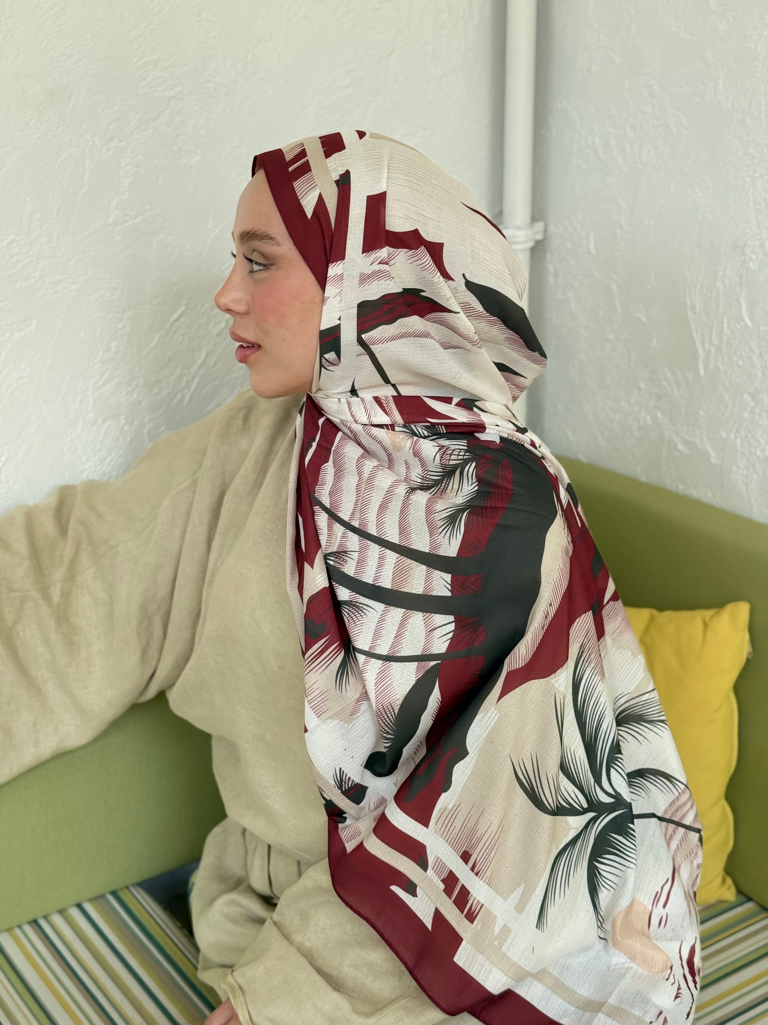 Palm Desen Lina Serisi Şal - Bordo