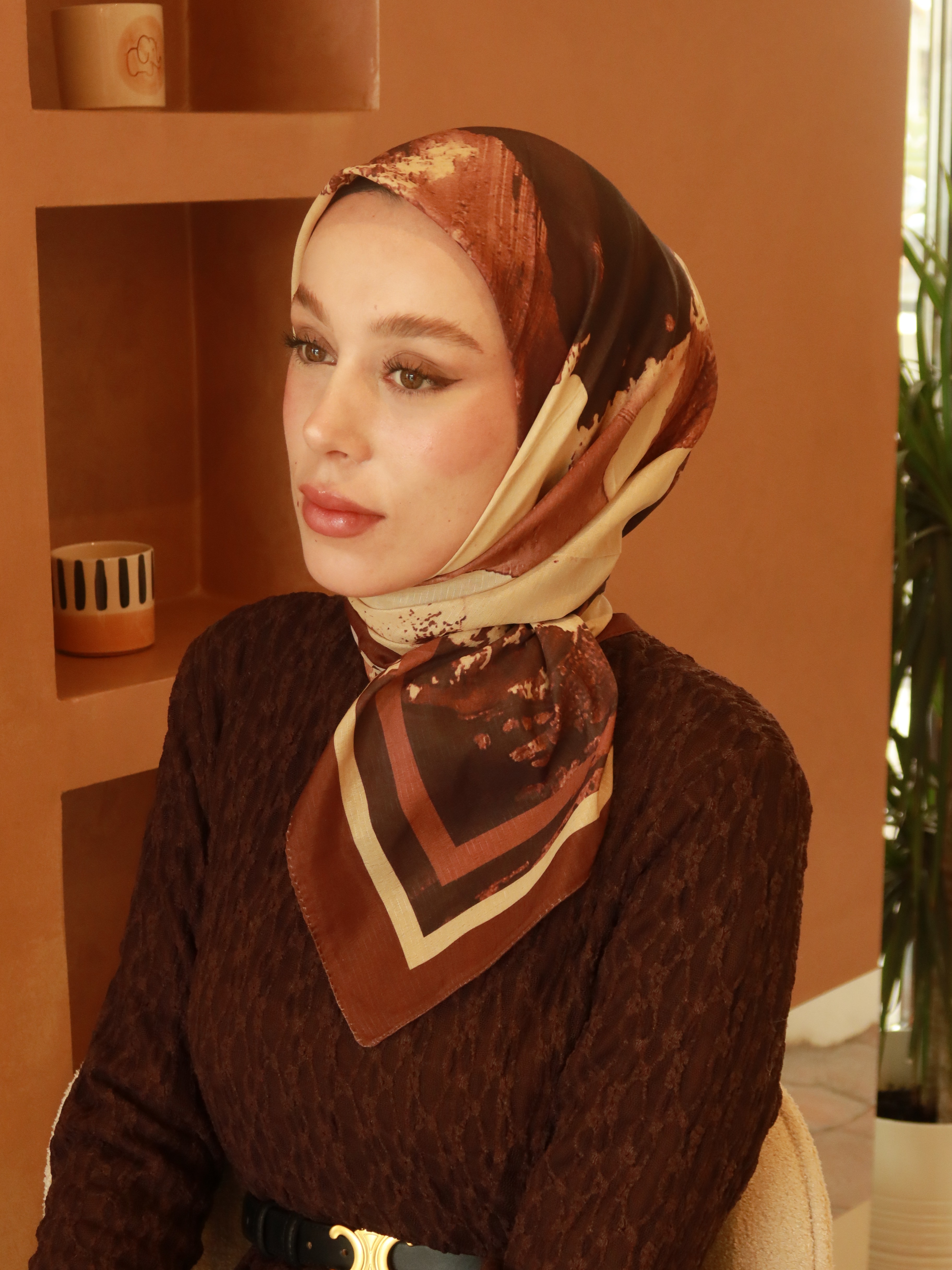 Lymera Desen Lina Eşarp - Kahverengi