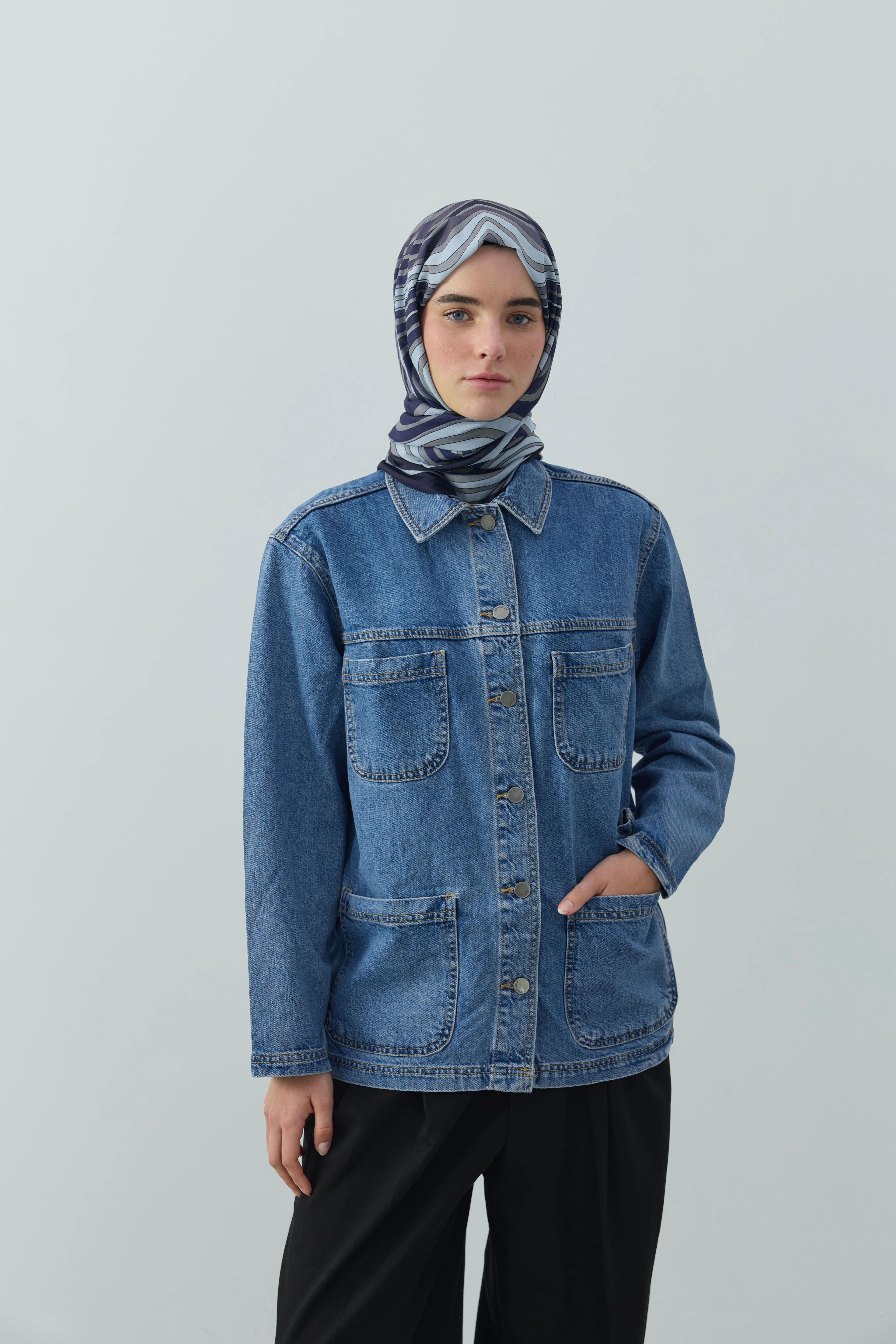 Wavea Desen Lina Şal - Koyu Lacivert