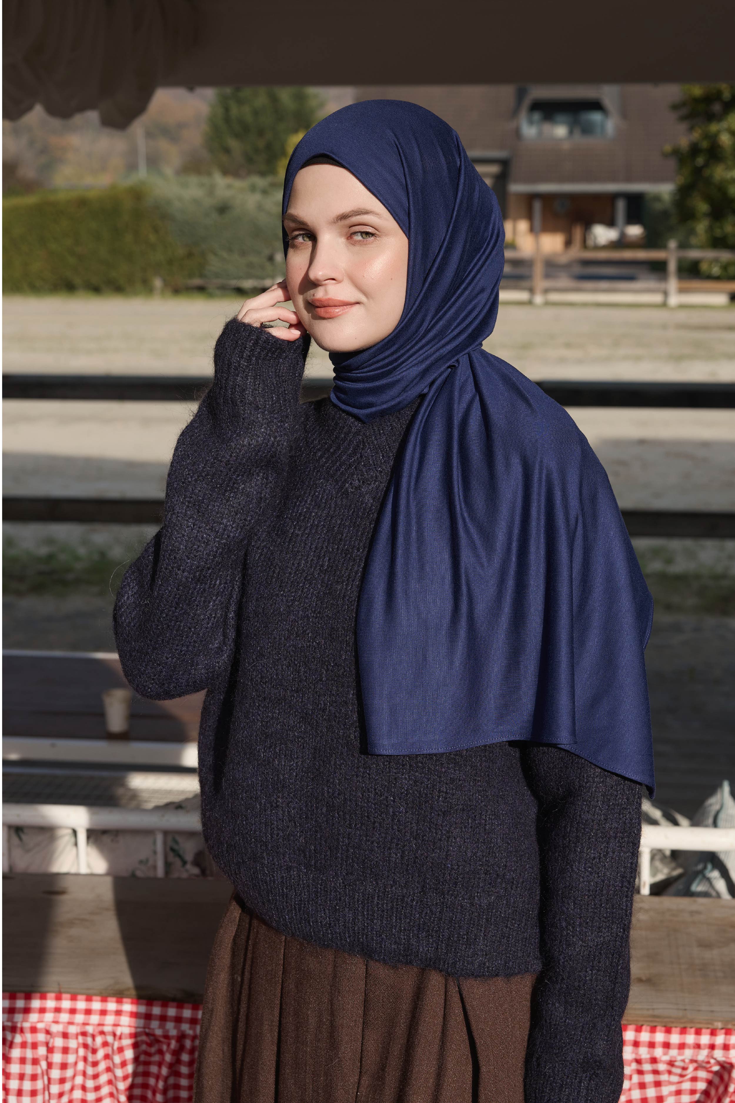 Bambu Penye Şal - Lacivert