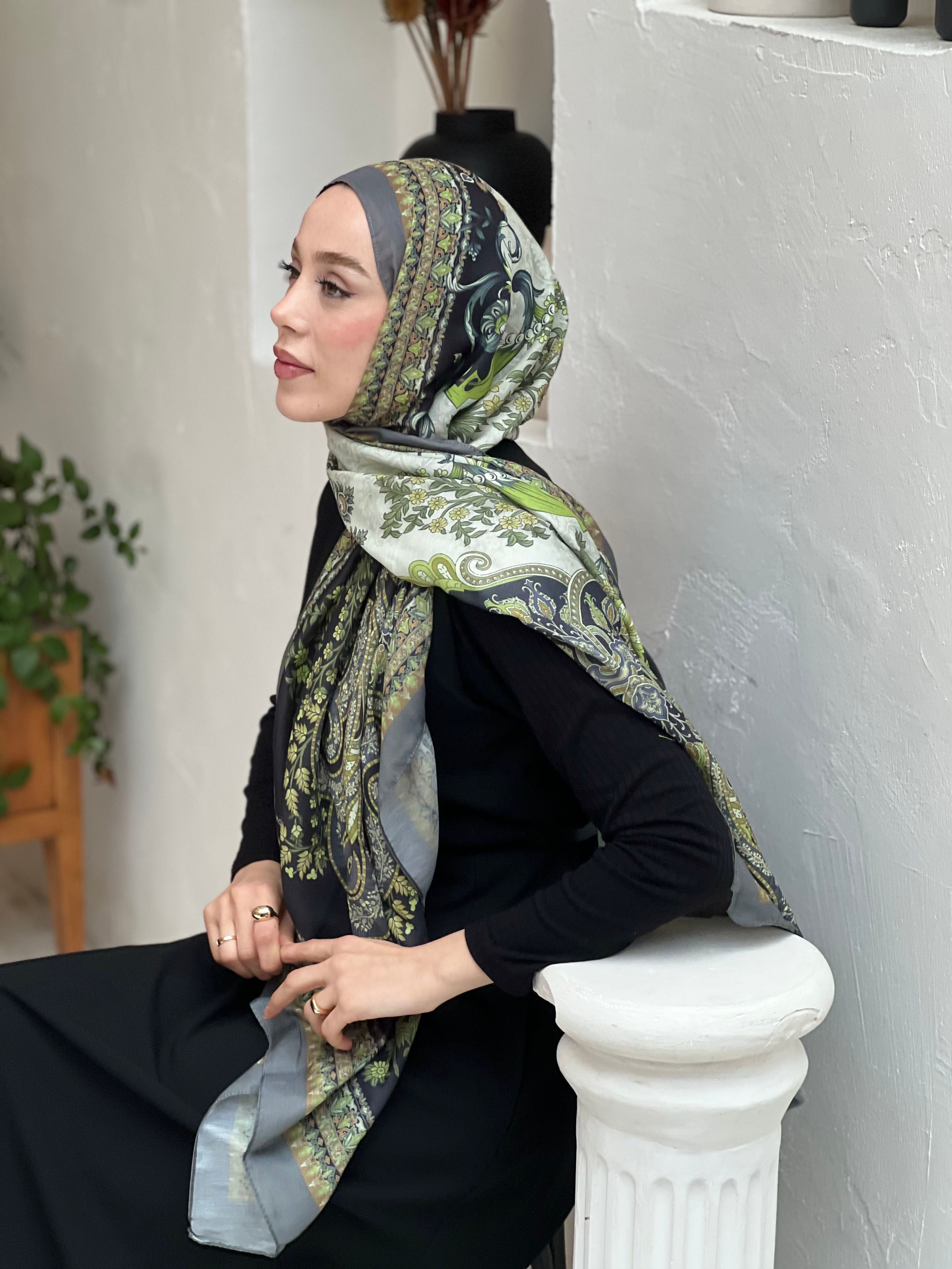 Miniature Flower Pattern Cotton Shawl - Anthracite