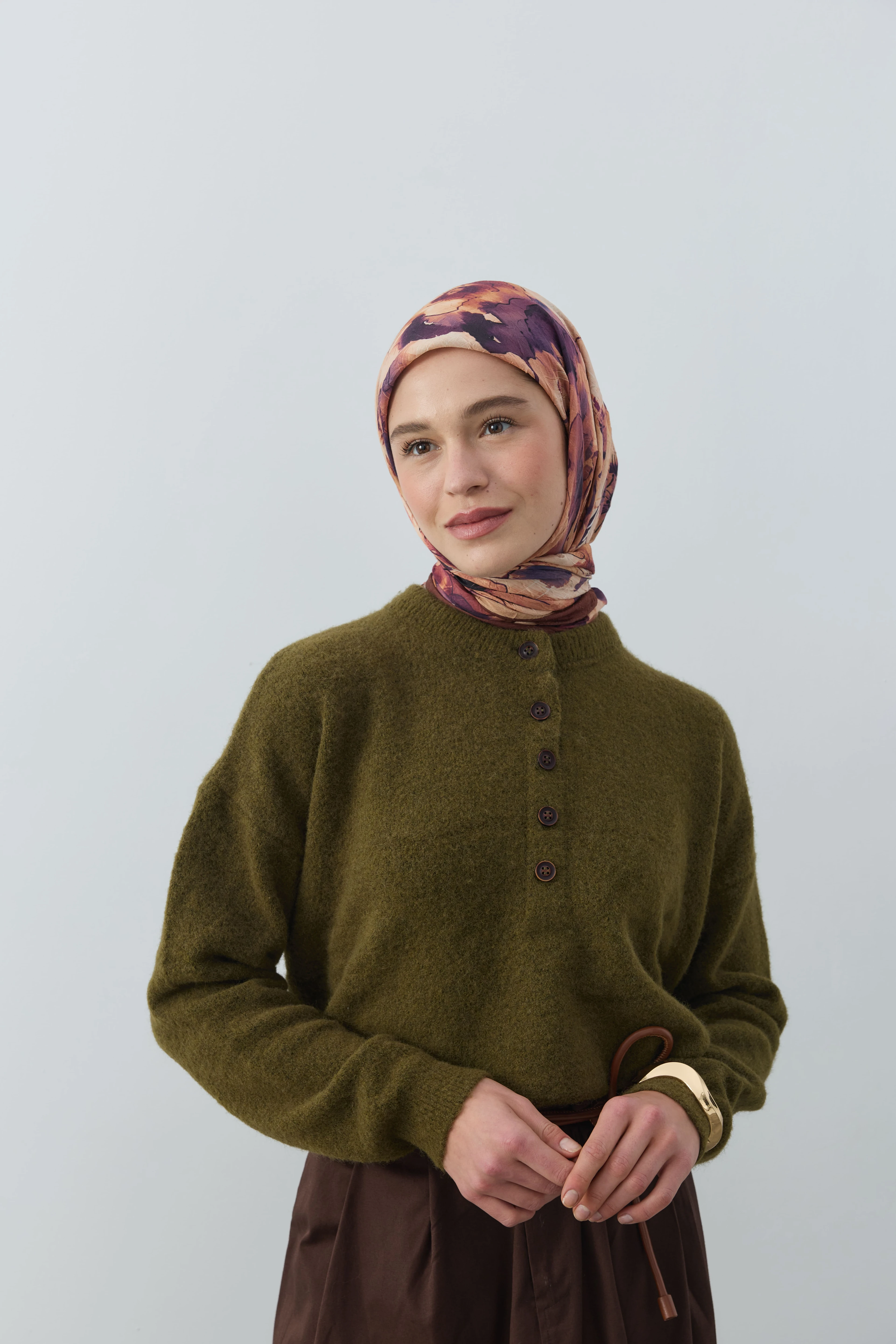 Evelyne Desen Bambu Eşarp - Kızıl Kahve