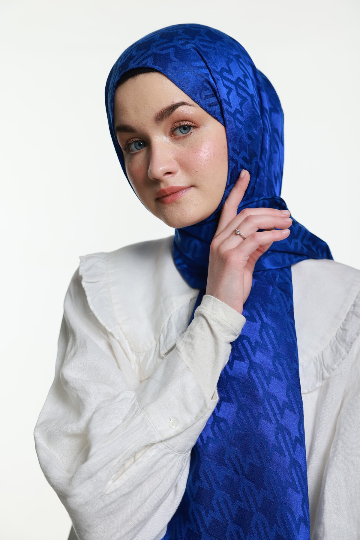 Harmony Jacquard Series M Crowbar Pattern Shawl - Sax blue