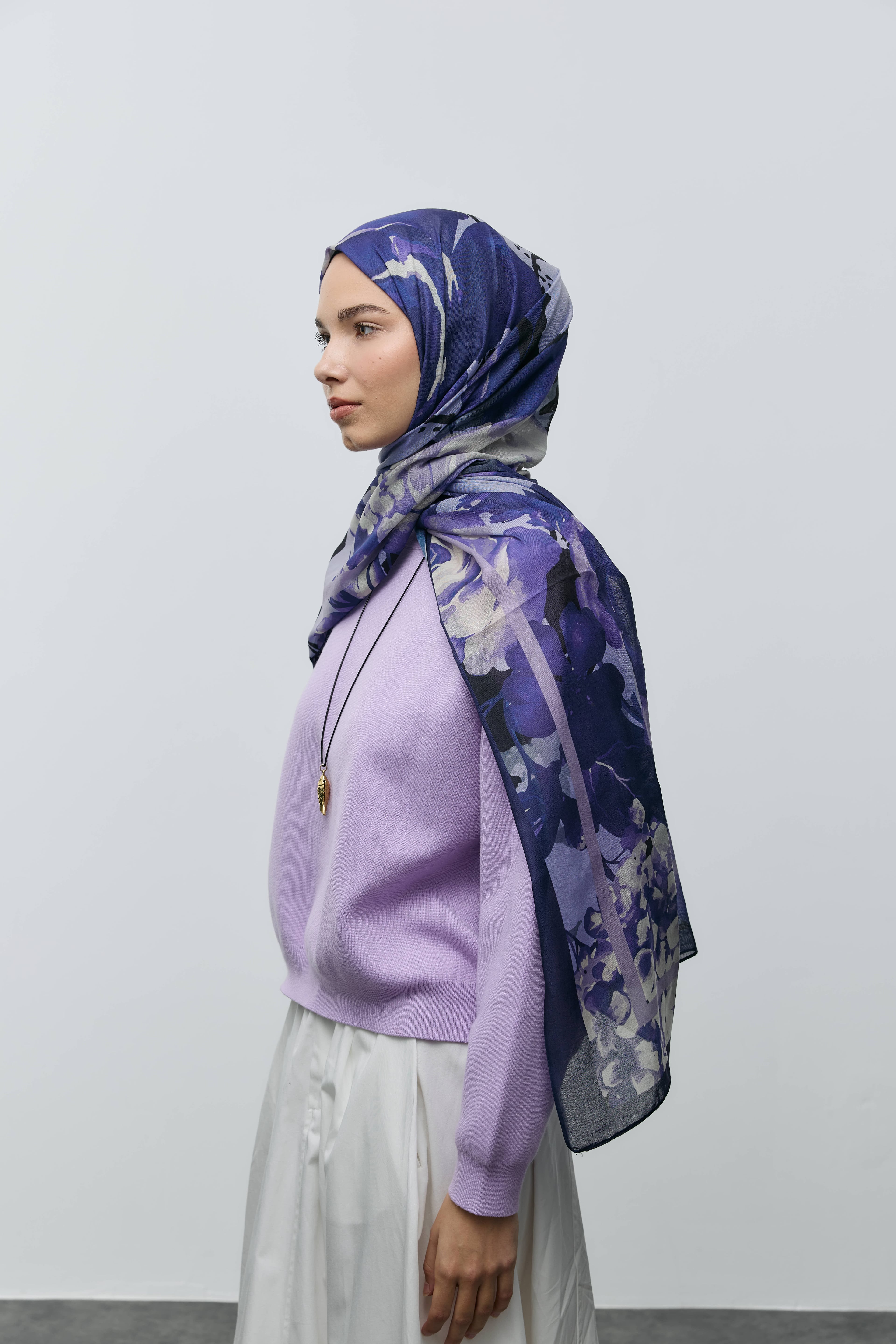 Flores Desen Aya Şal - Lacivert