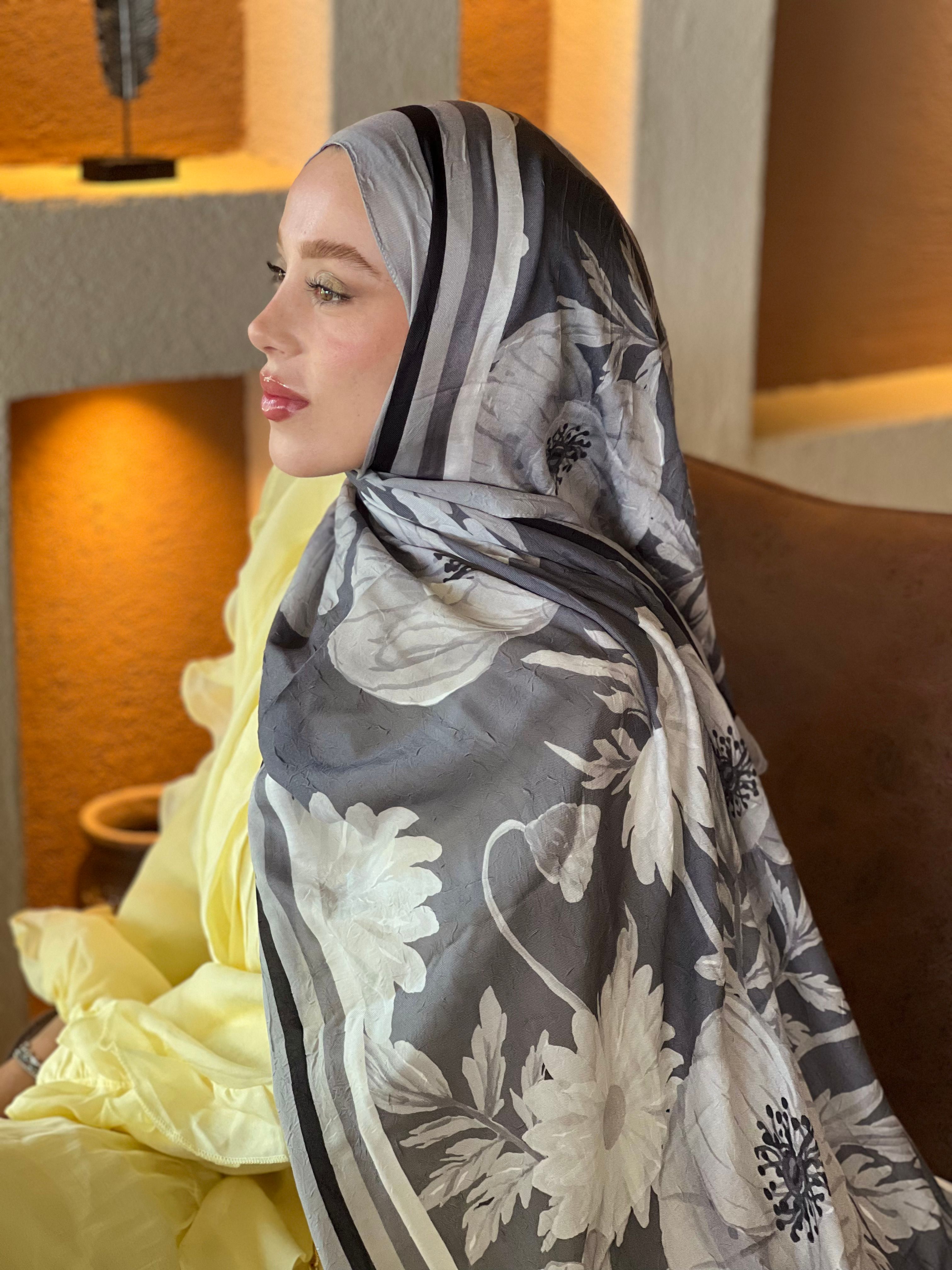 Margarit Pattern Bamboo Shawl - Dark Gray-Grey
