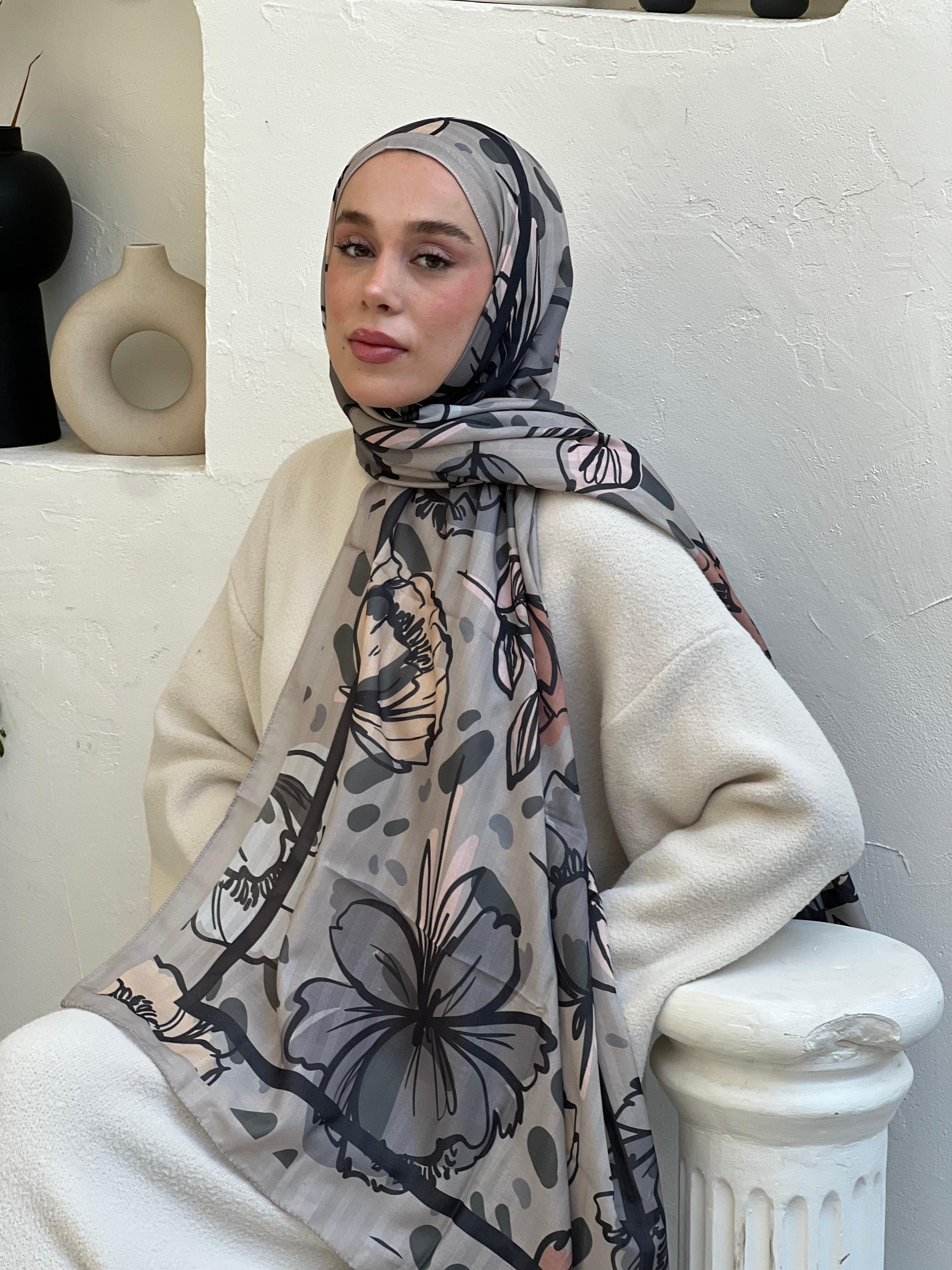 Lilium Pattern Striped Shawl - Antique Beige