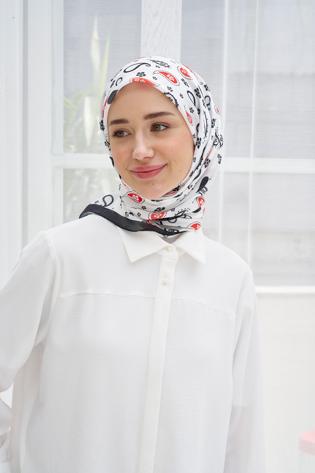 Drop Damla Cotton Scarf - Siyah Beyaz