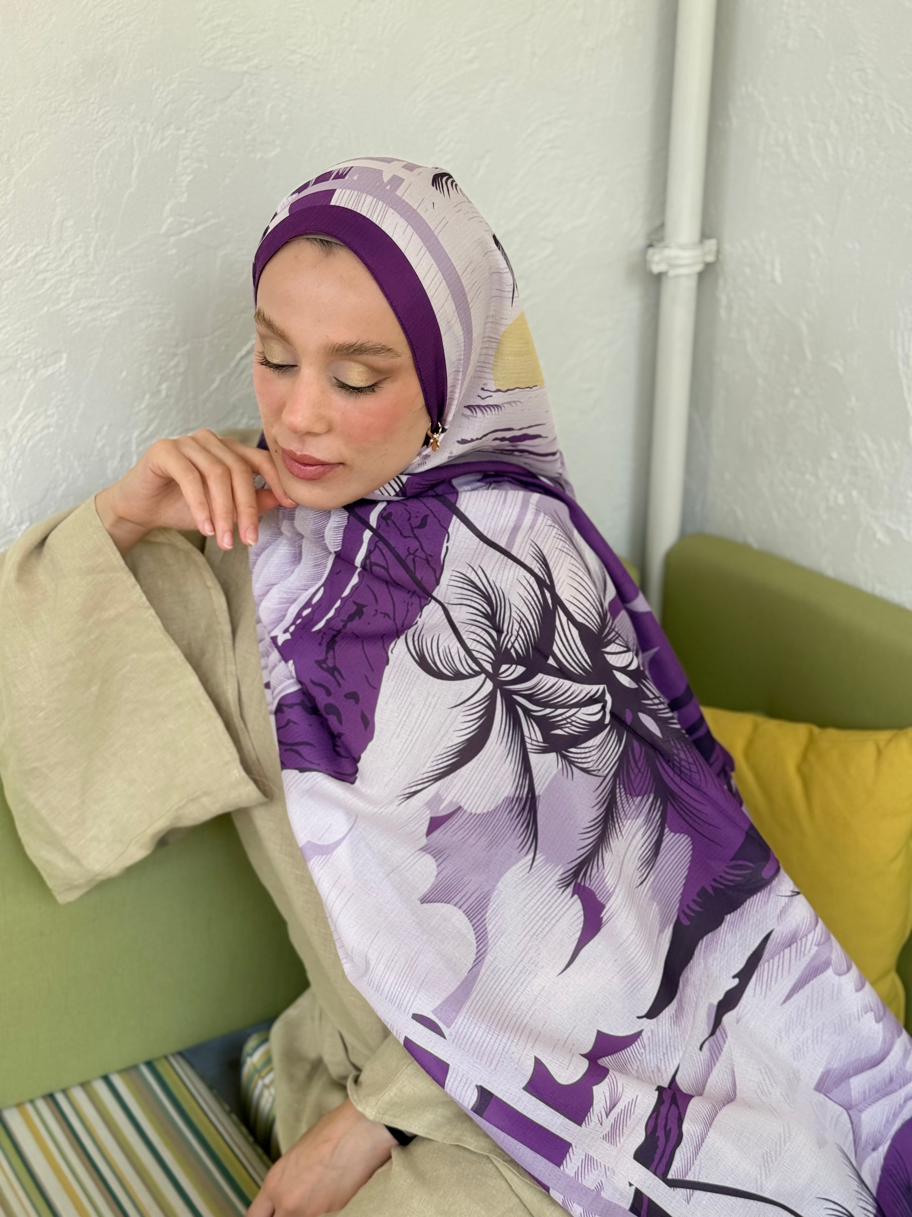 Palm Desen Lina Serisi Şal - Mor