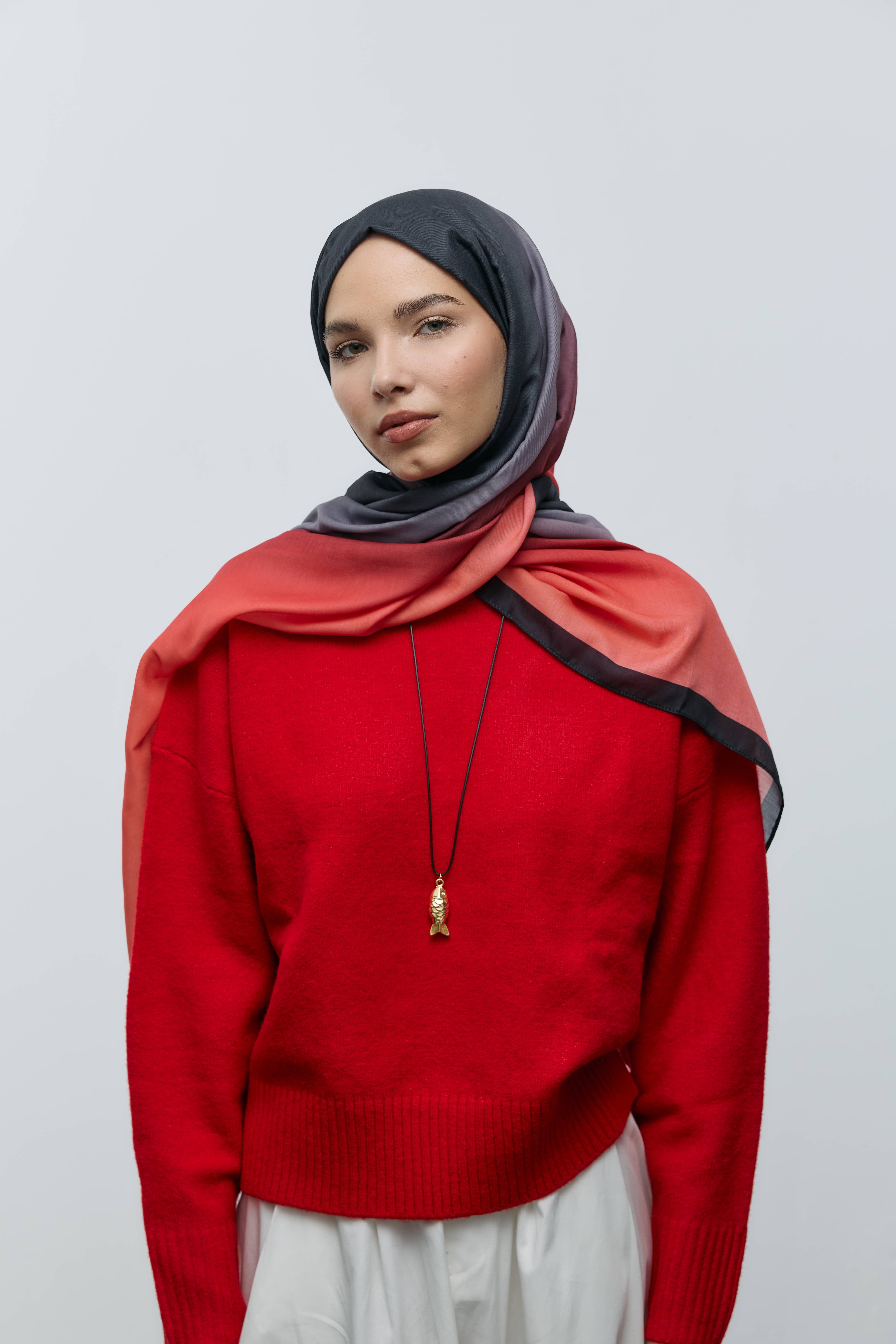 Velin Desen Pamuk Şal - Siyah-Kırmızı