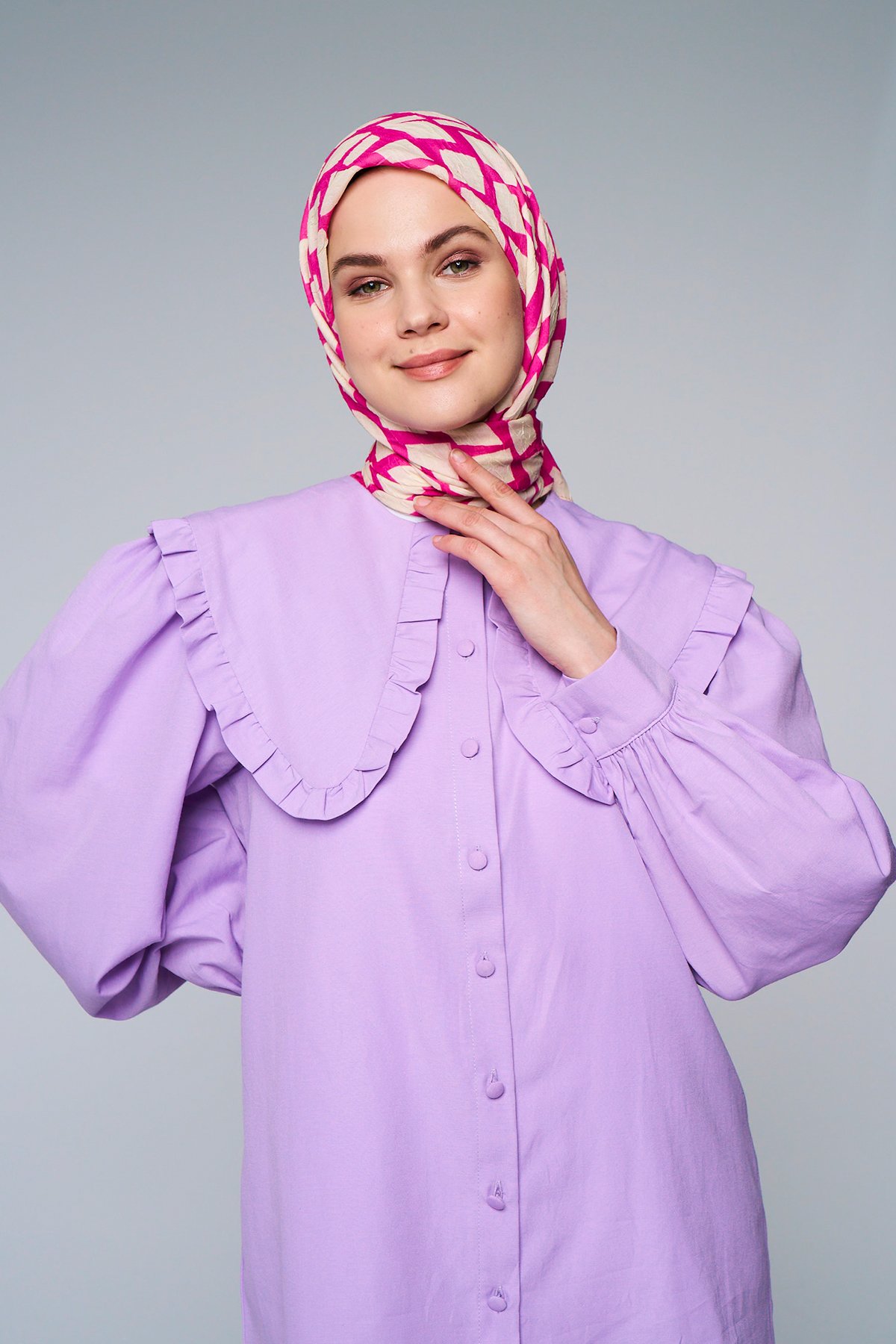 Box Desen Bambu Eşarp - Fuşya