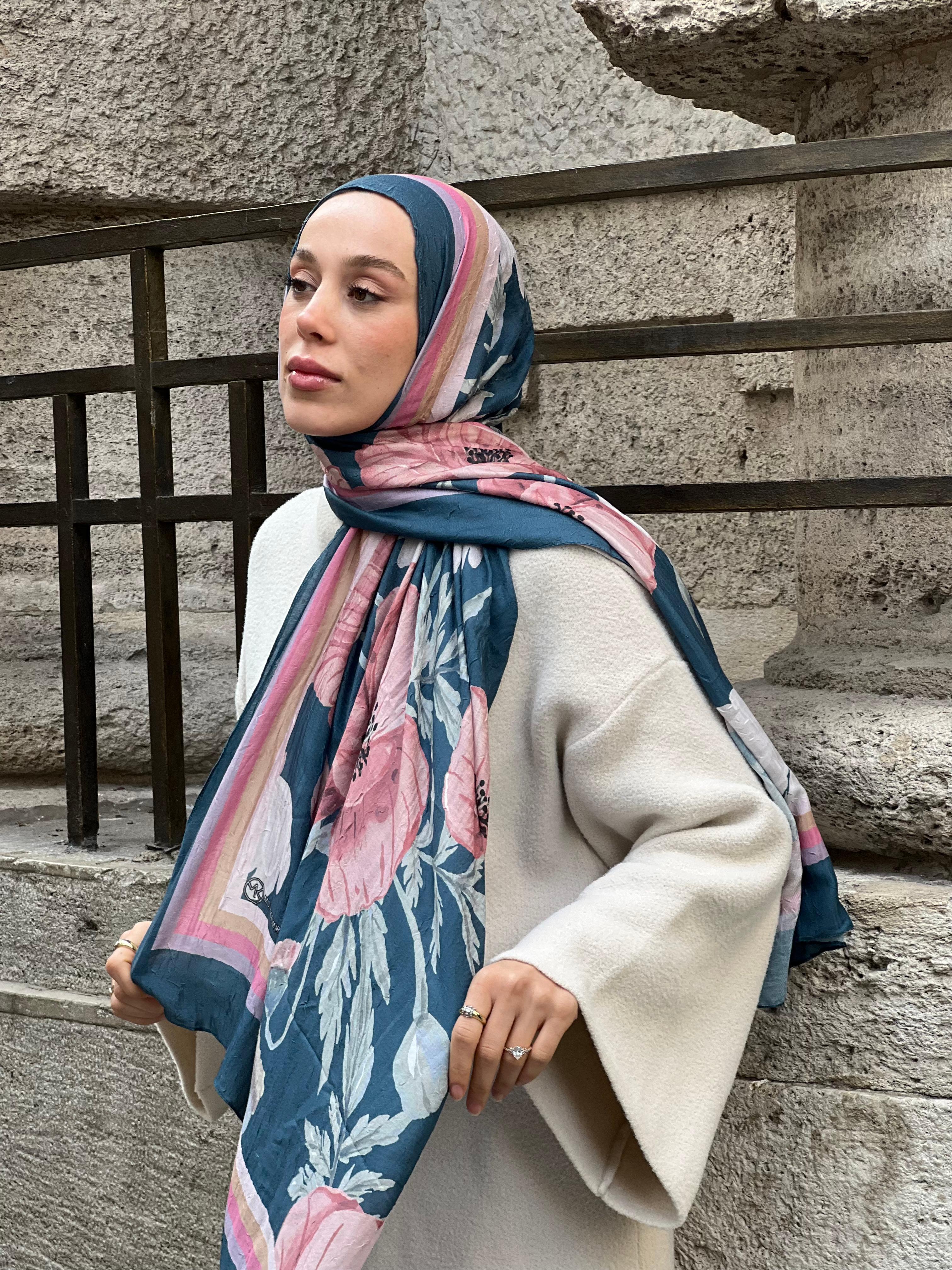 Margarit Desen Bambu Şal - Koyu Petrol
