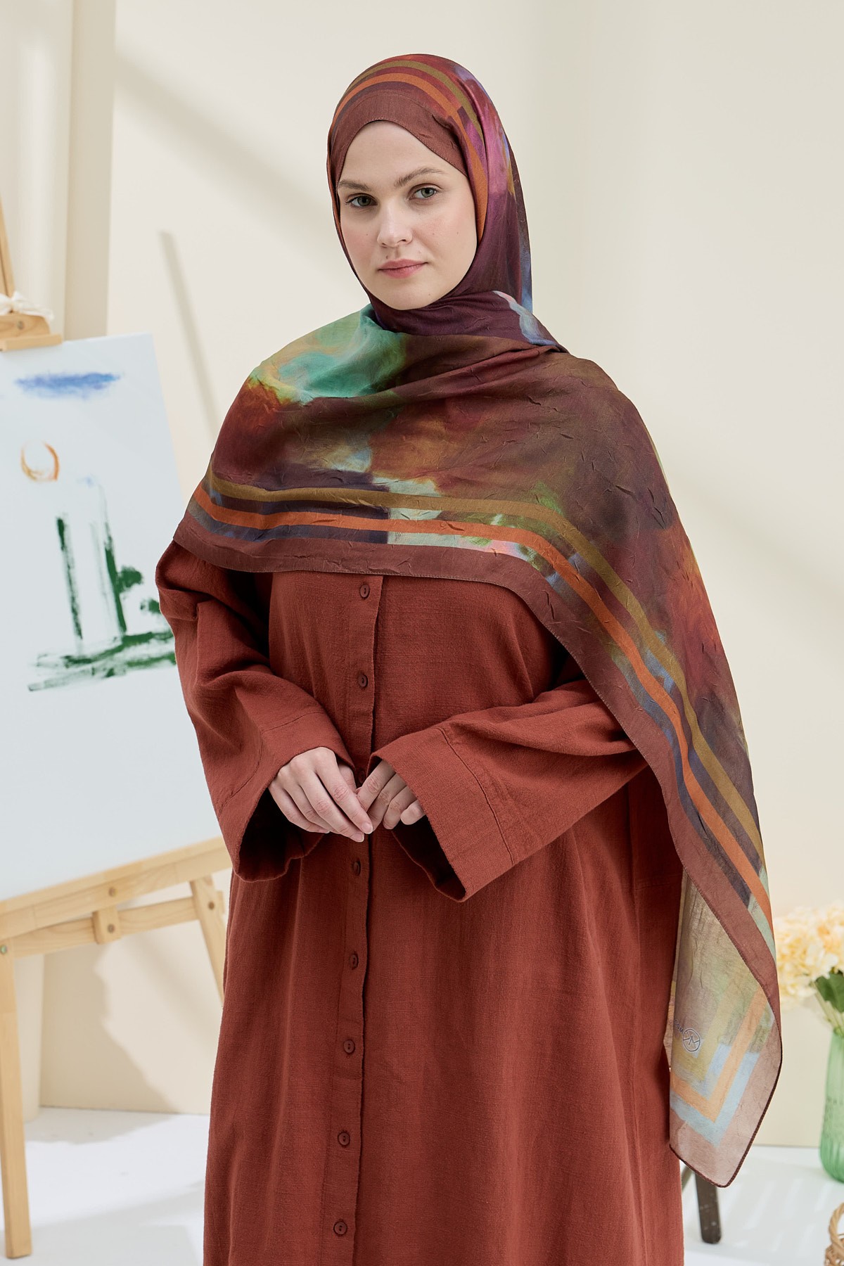 Mistral Desen Bambu Şal - Kahverengi