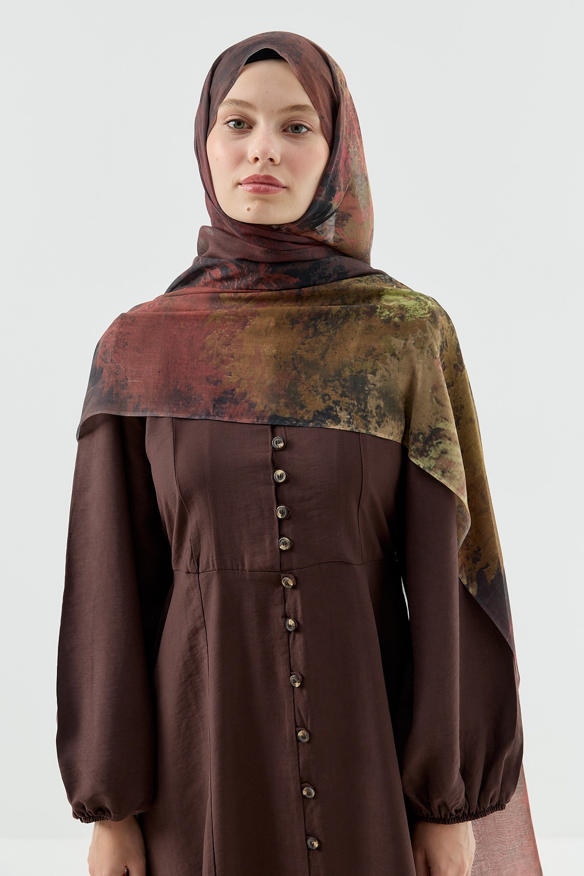 Viola Desen Aya Şal - Acı Kahve-Sarı