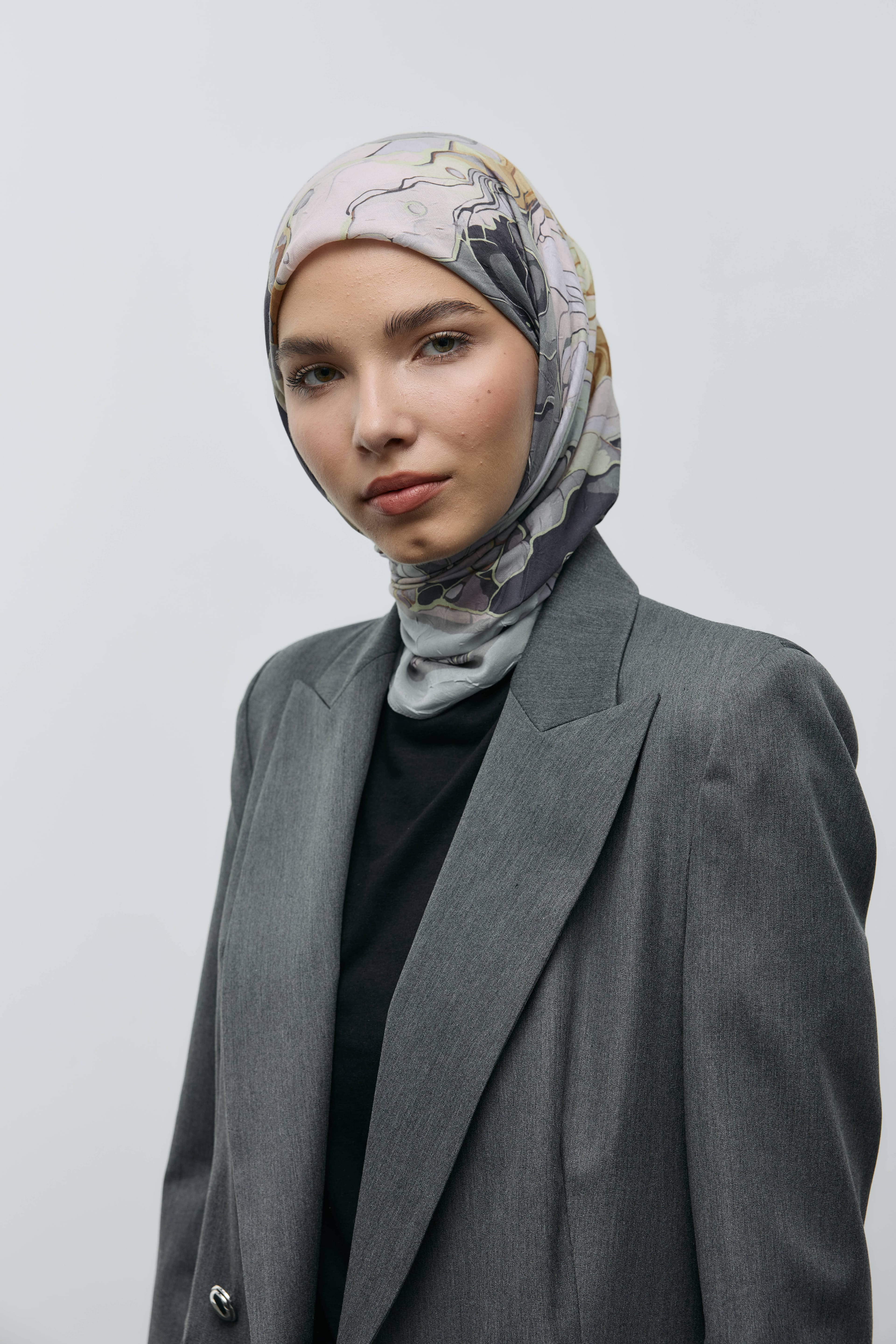 Ebruli Desen Bambu Eşarp - Gri