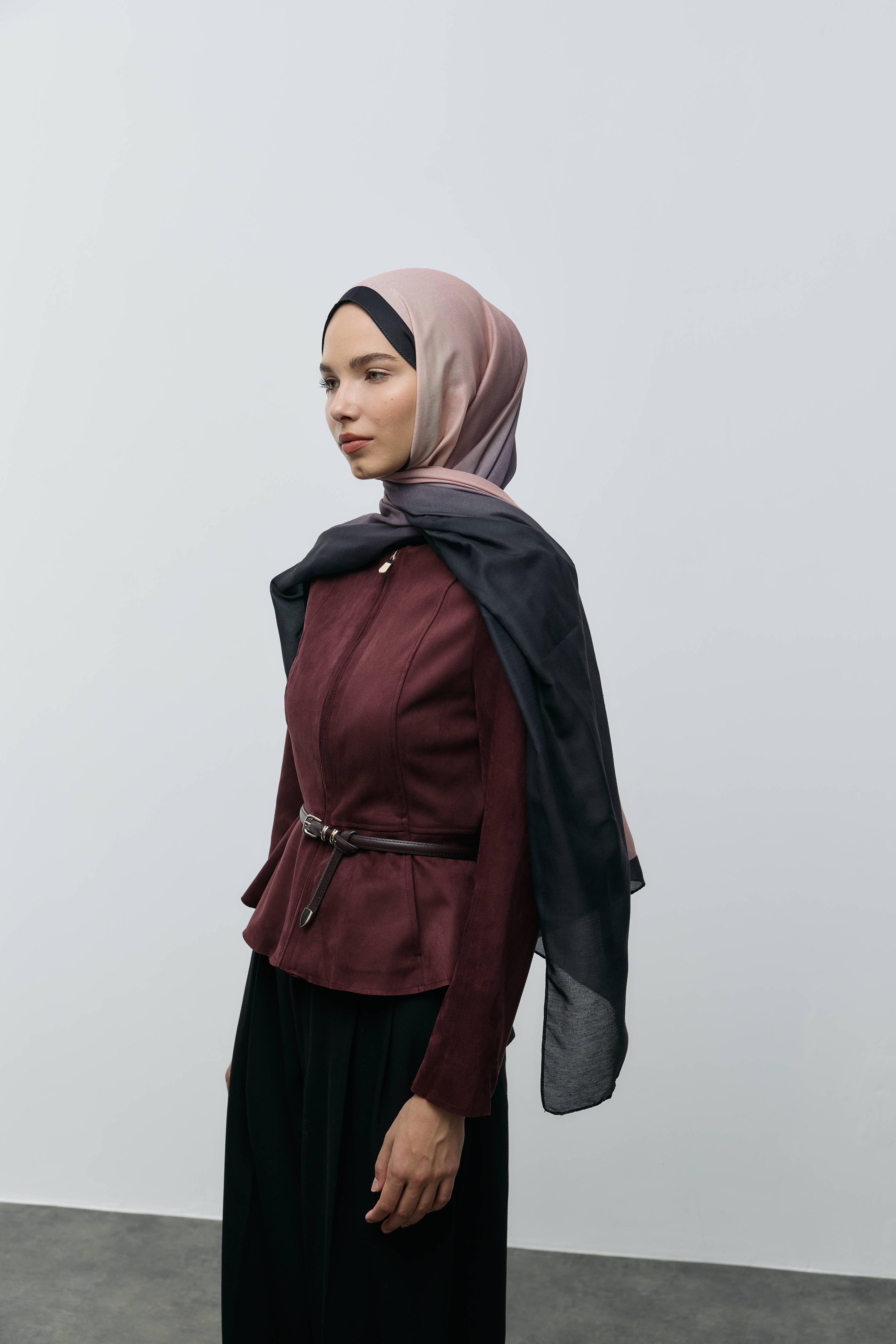 Velin Desen Pamuk Şal - Siyah-Pudra
