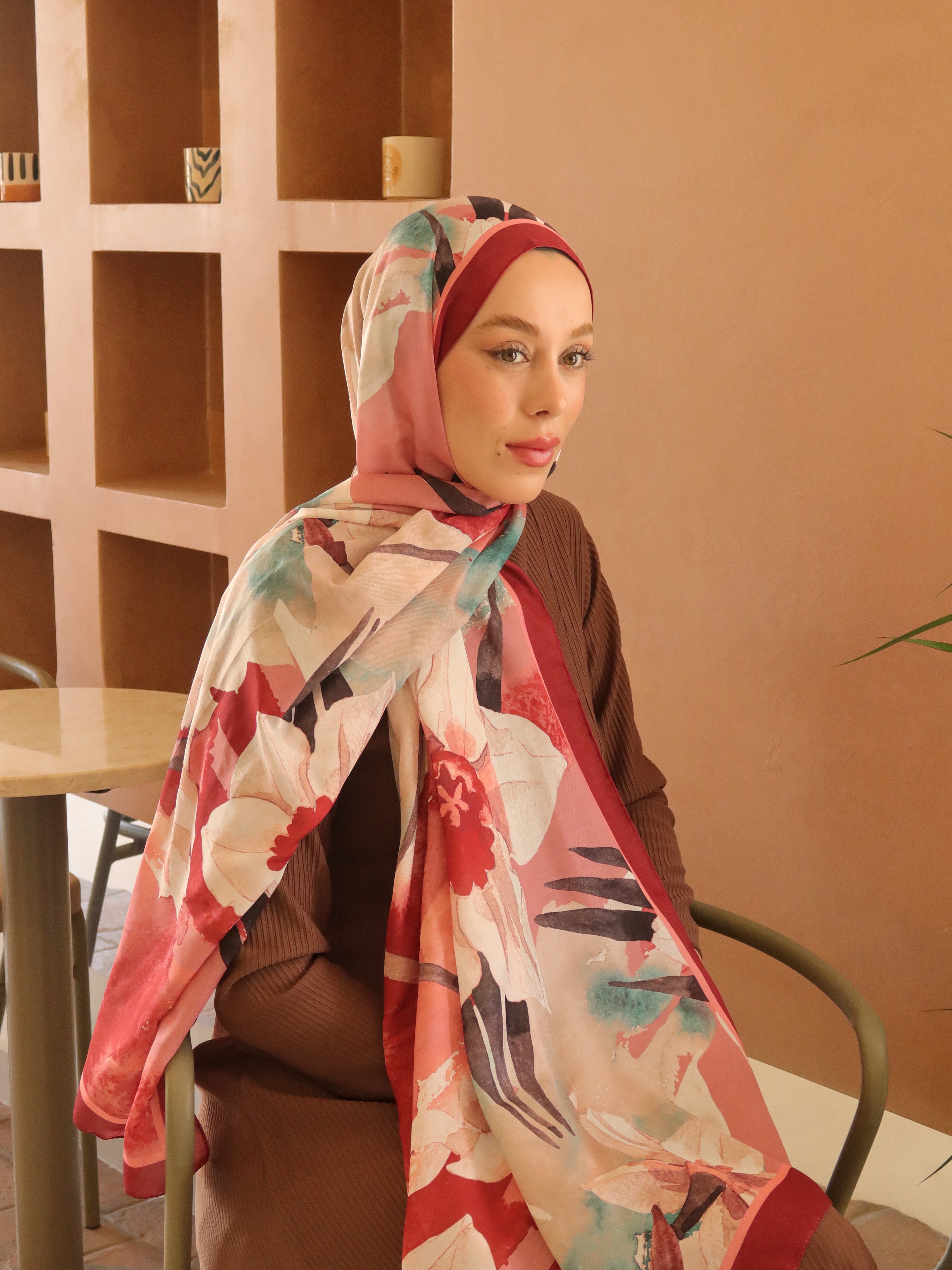 Serella Desen Bambu Şal - Bordo