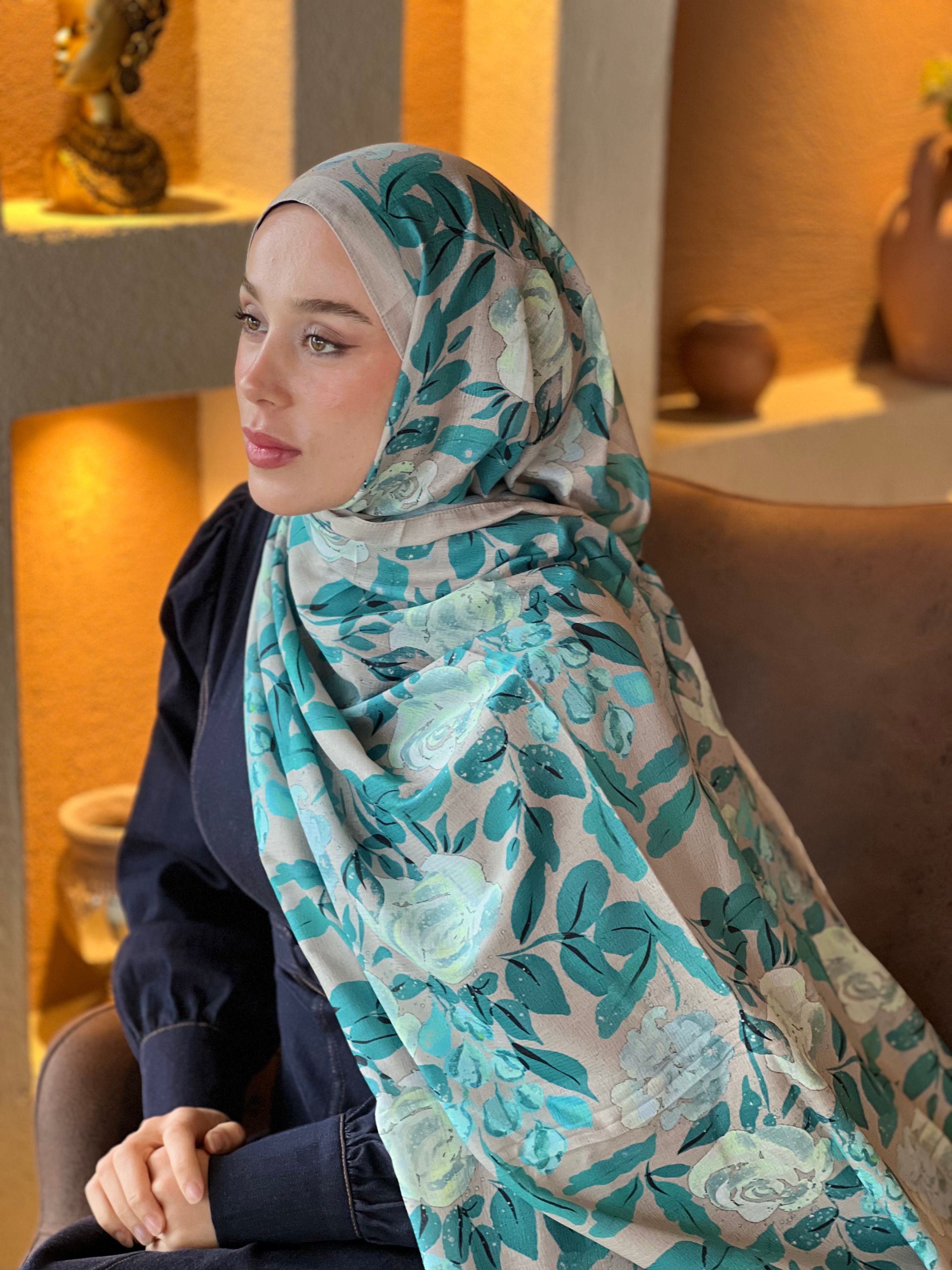 Verd Desen Lina Şal - İğde-Mint