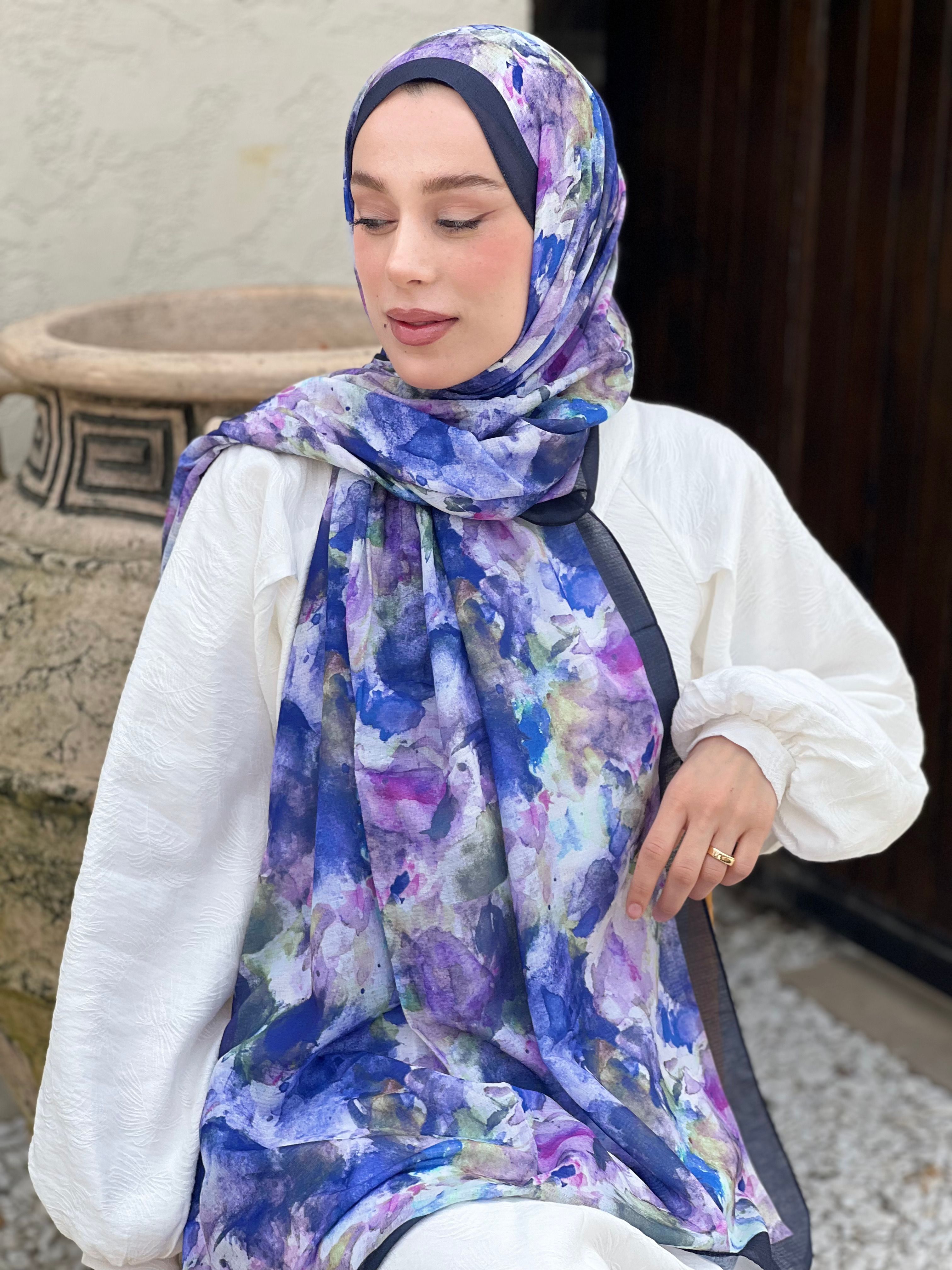Brush Desen Lina Şal - Siyah-Mor