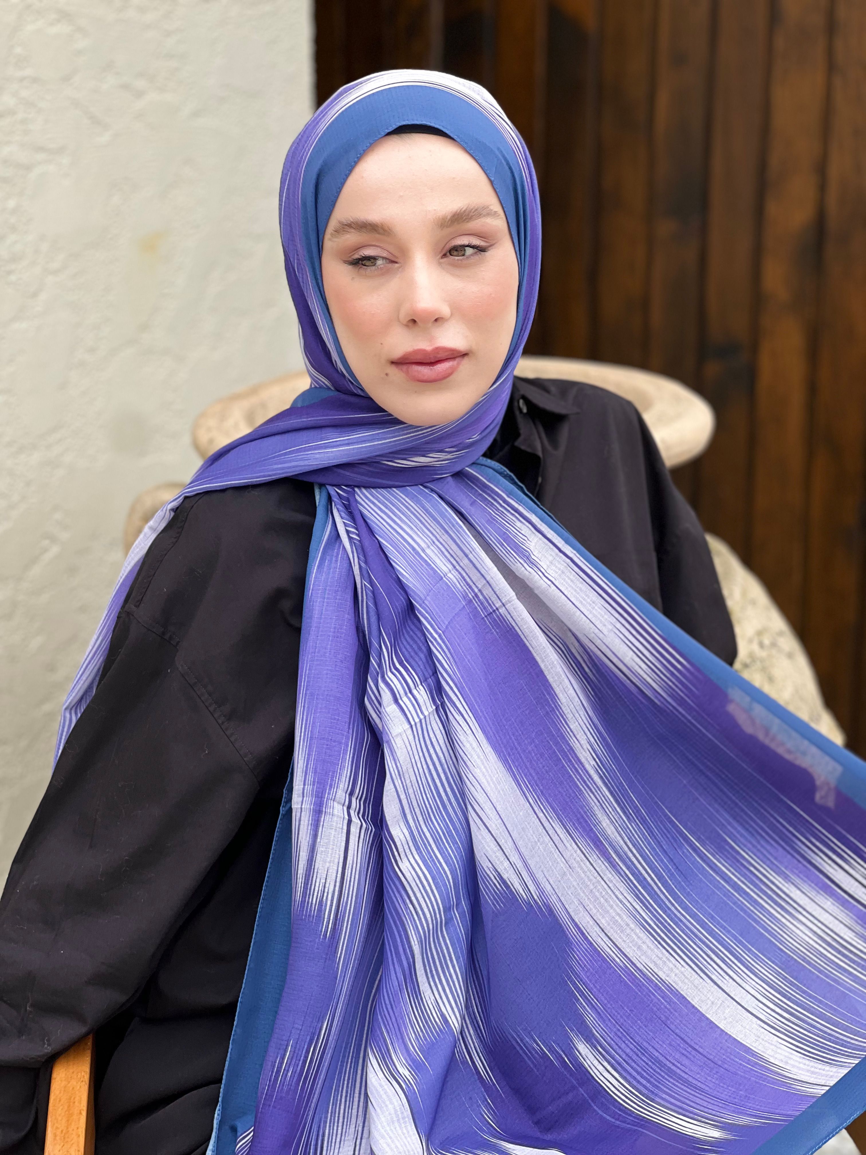 Vakkas Pattern Lina Shawl - Navy Blue-Purple