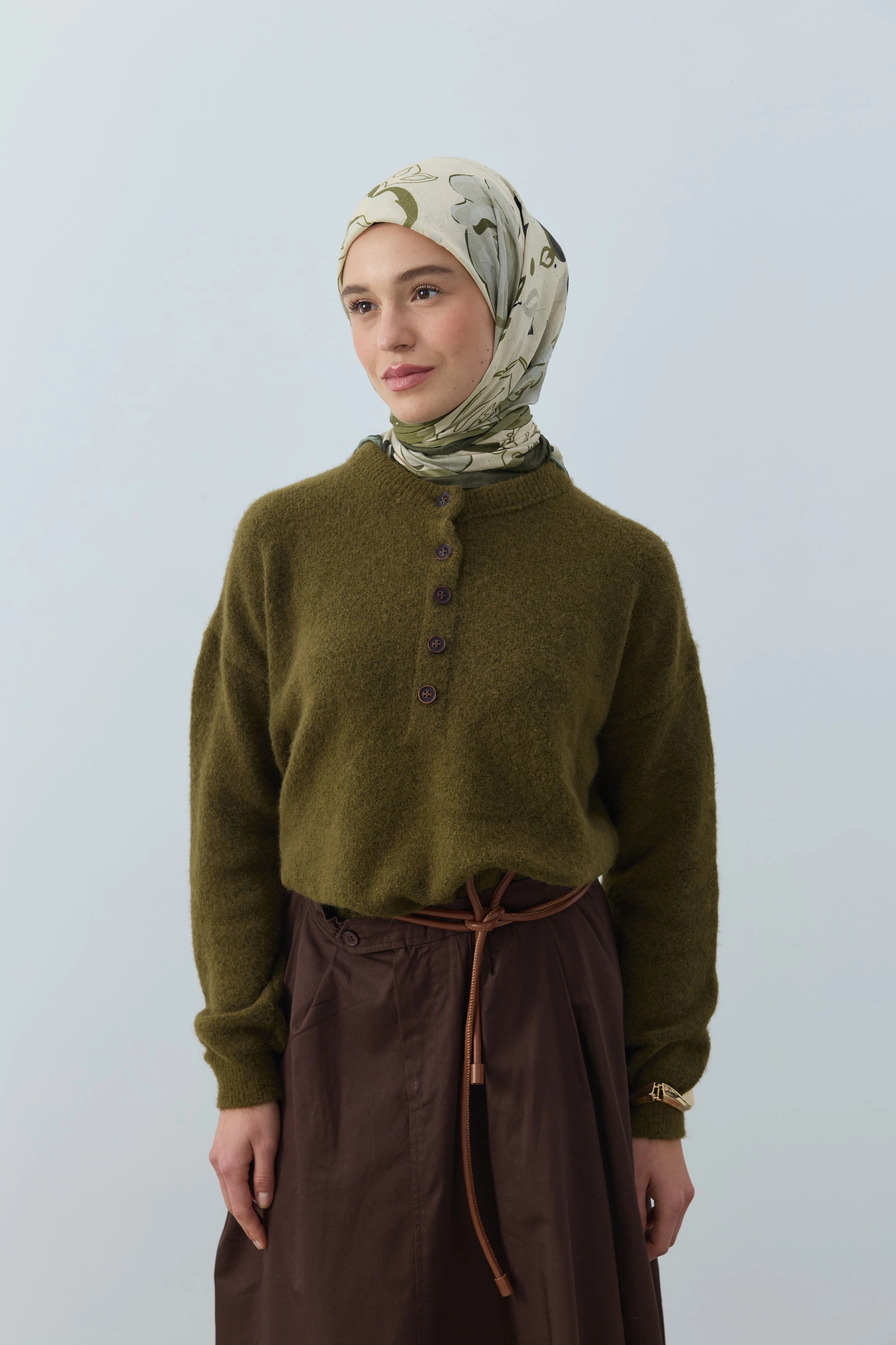 Olyvia Desen Bambu Eşarp - Haki