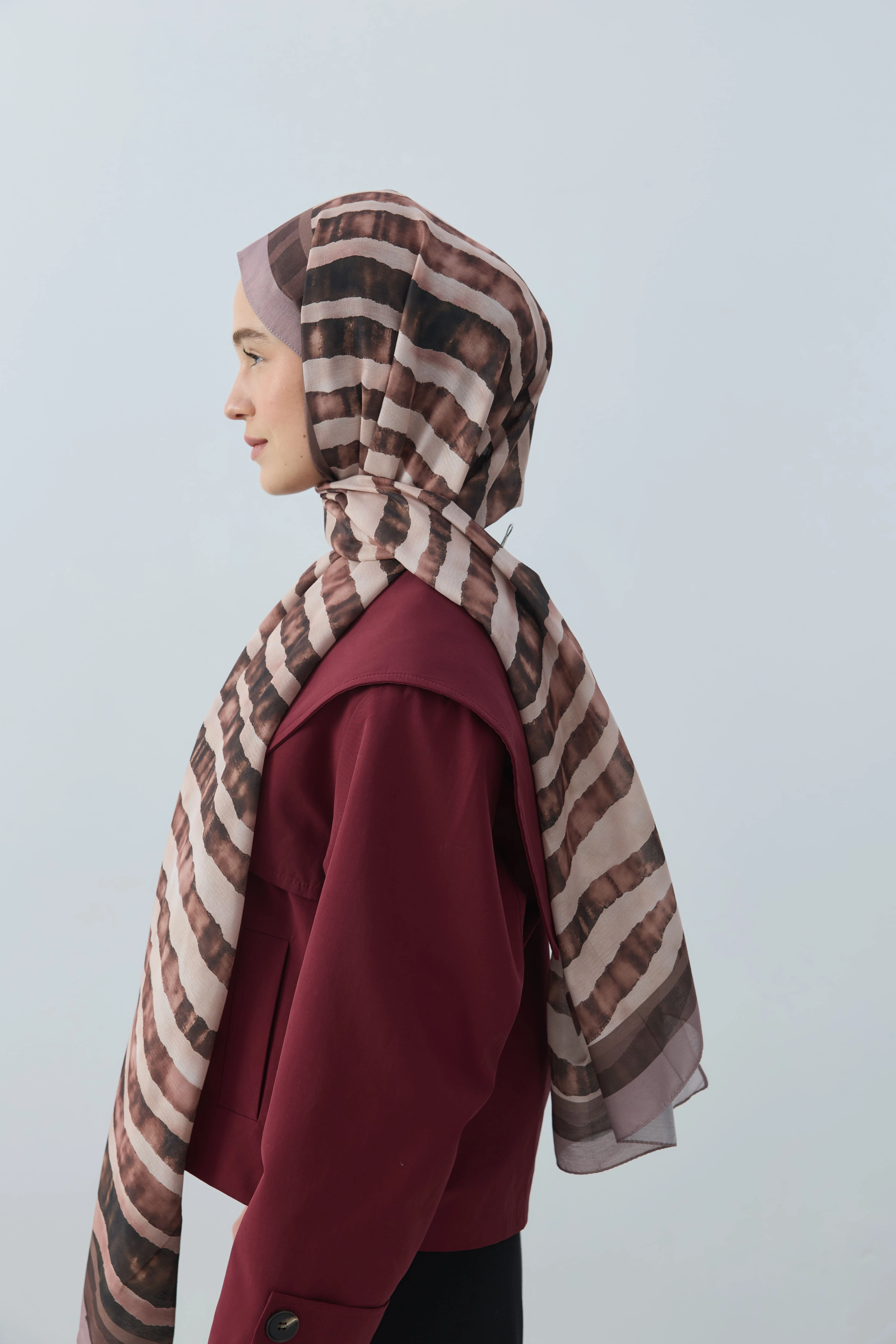 Curvella Desen Lina Şal - Koyu Vizon