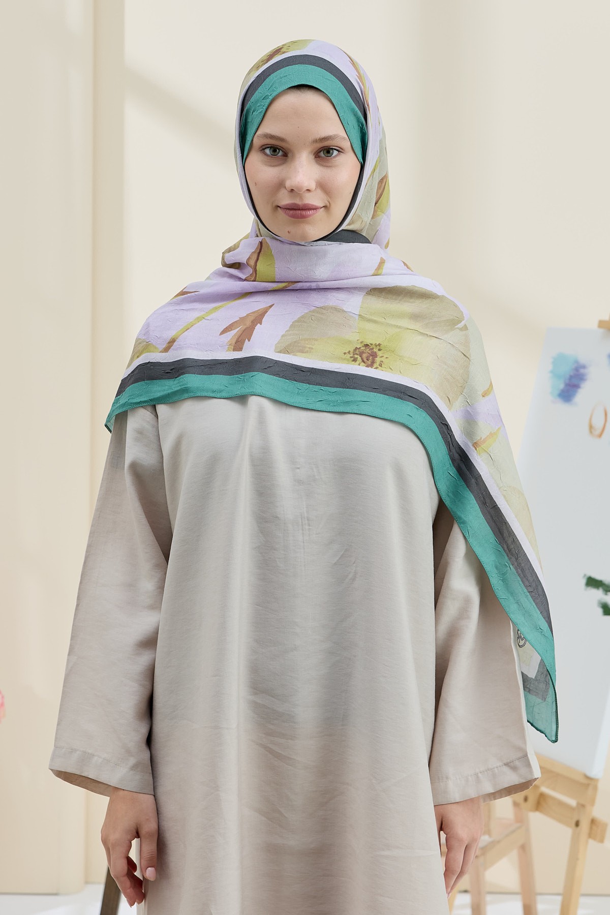 Poppy Pattern Bamboo Shawl - Green