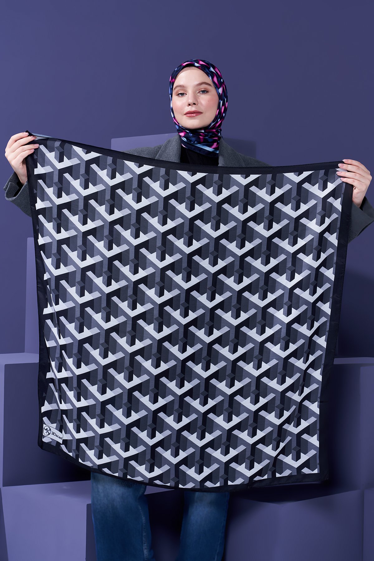 3D Scarf Illusion Pattern Cotton Scarf