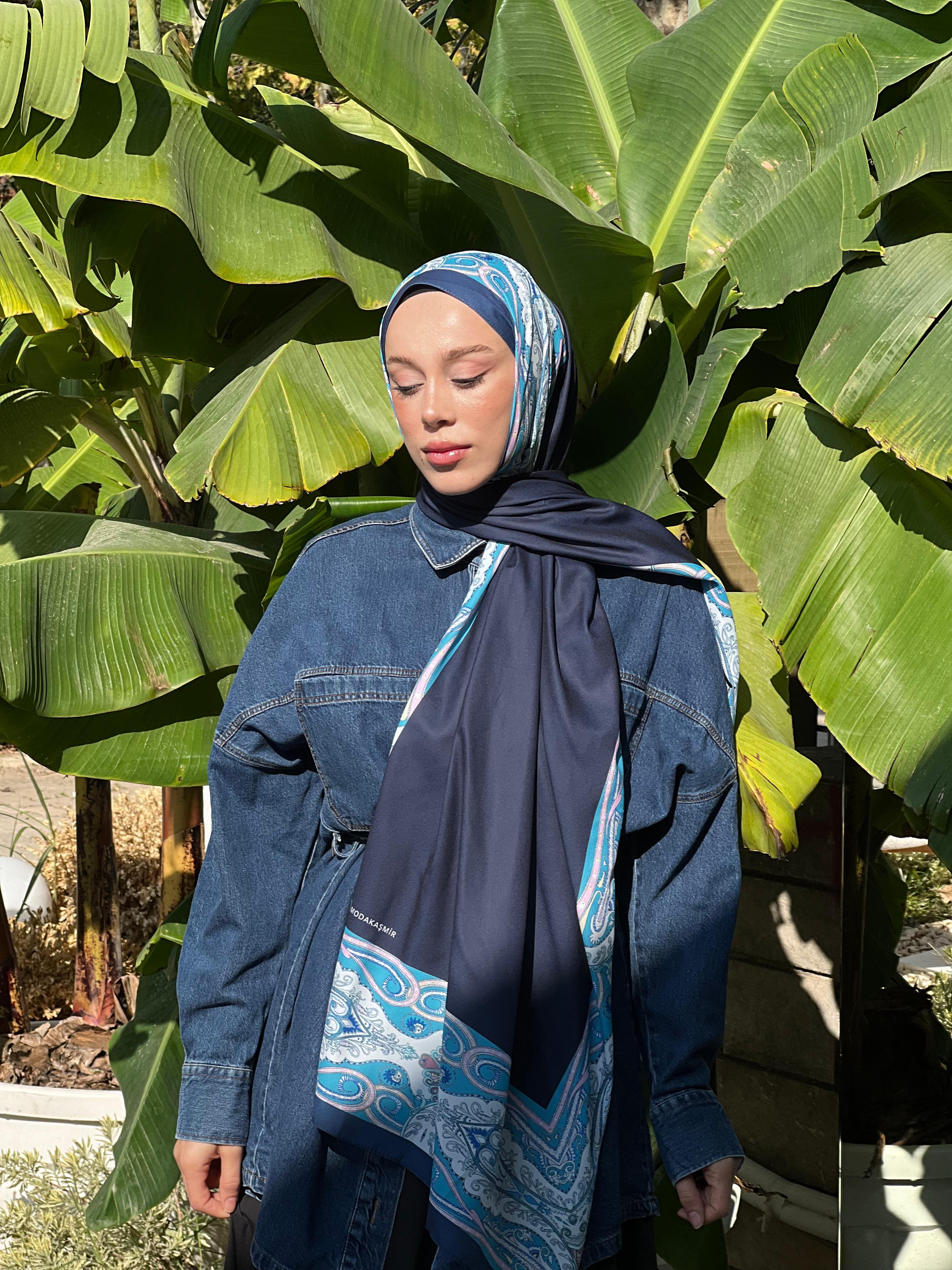 Diji Medina Silk Shawl Haze Pattern - Lacivert