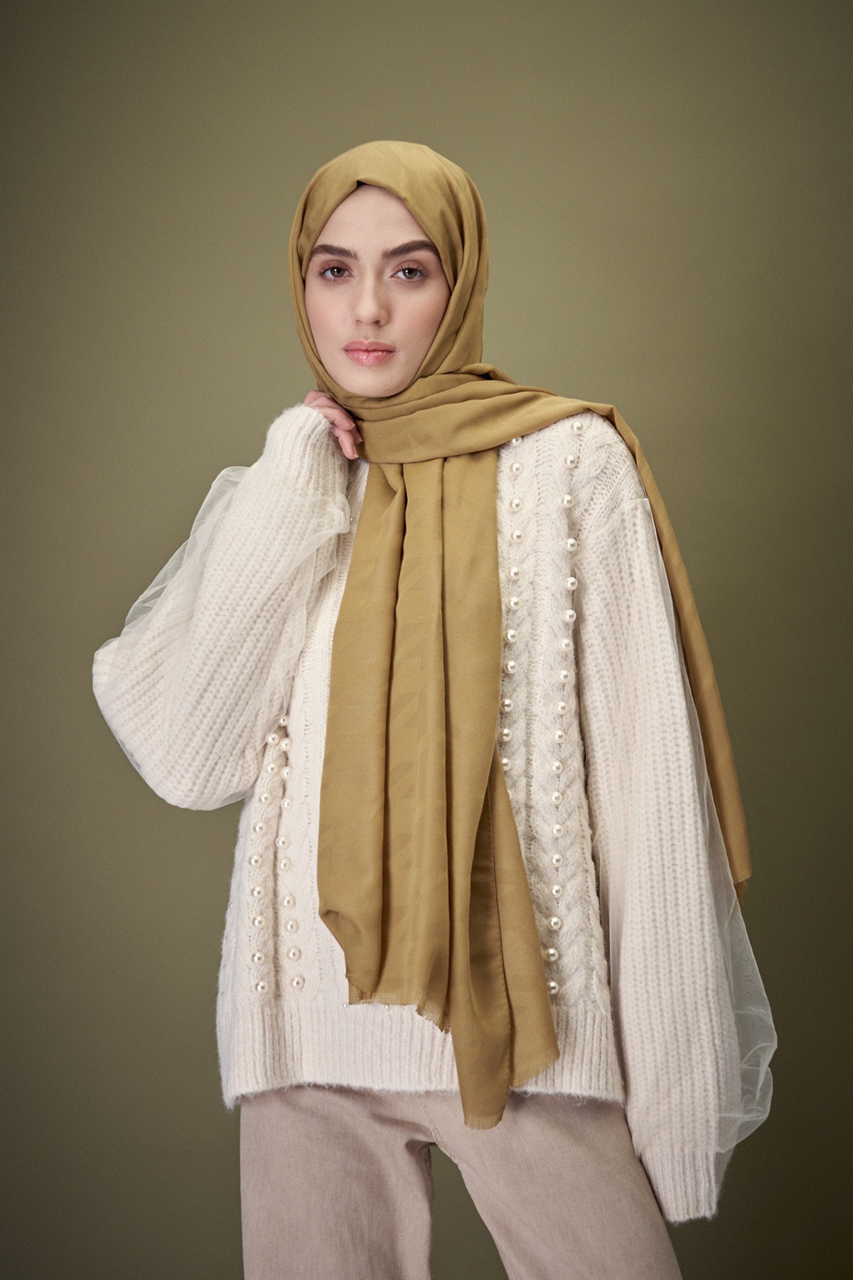 Silky Cotton Jacquard Series Mega Houndstooth Pattern Shawl - Oxide Yellow