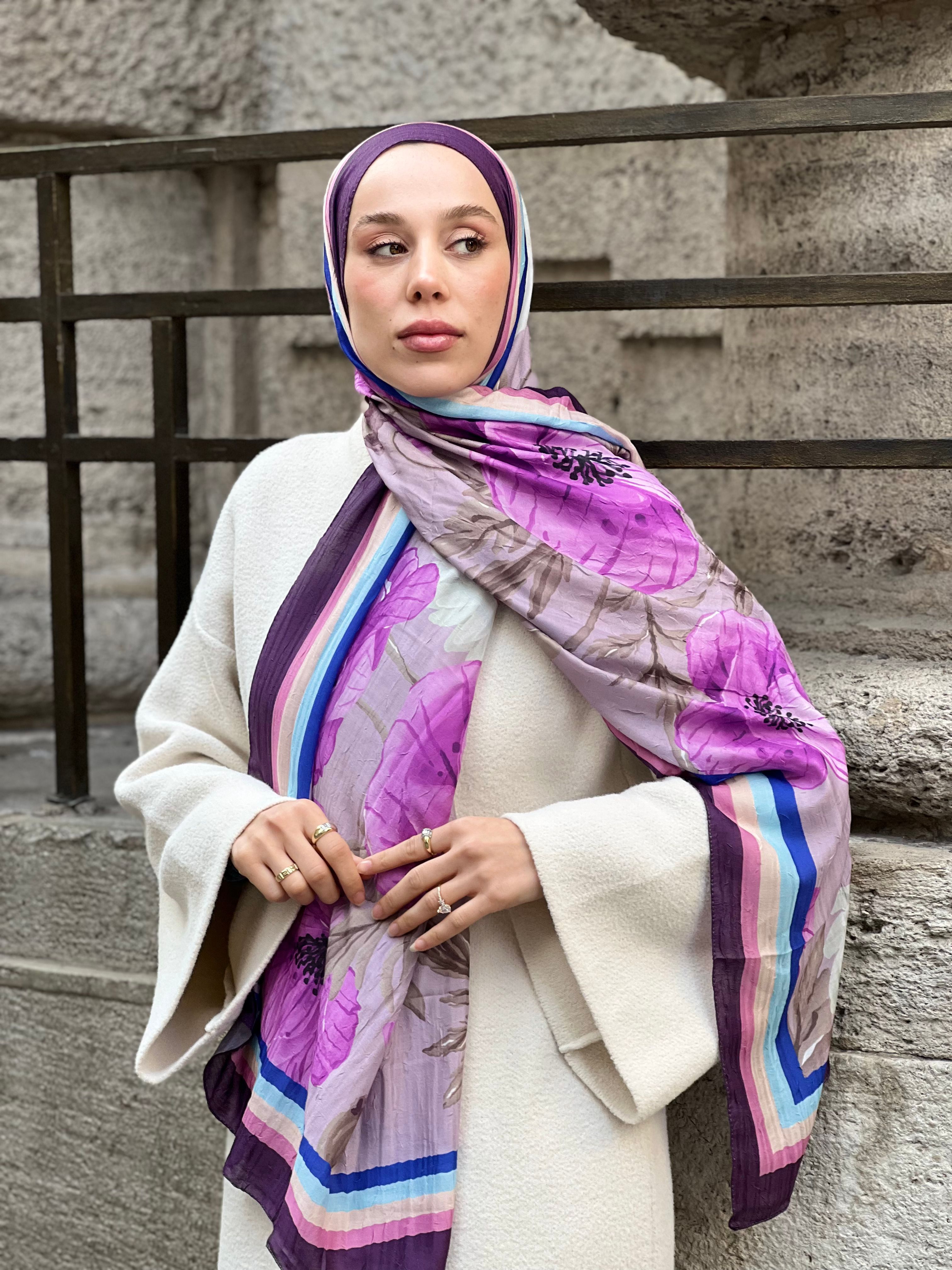 Margarit Pattern Bamboo Shawl - Plum