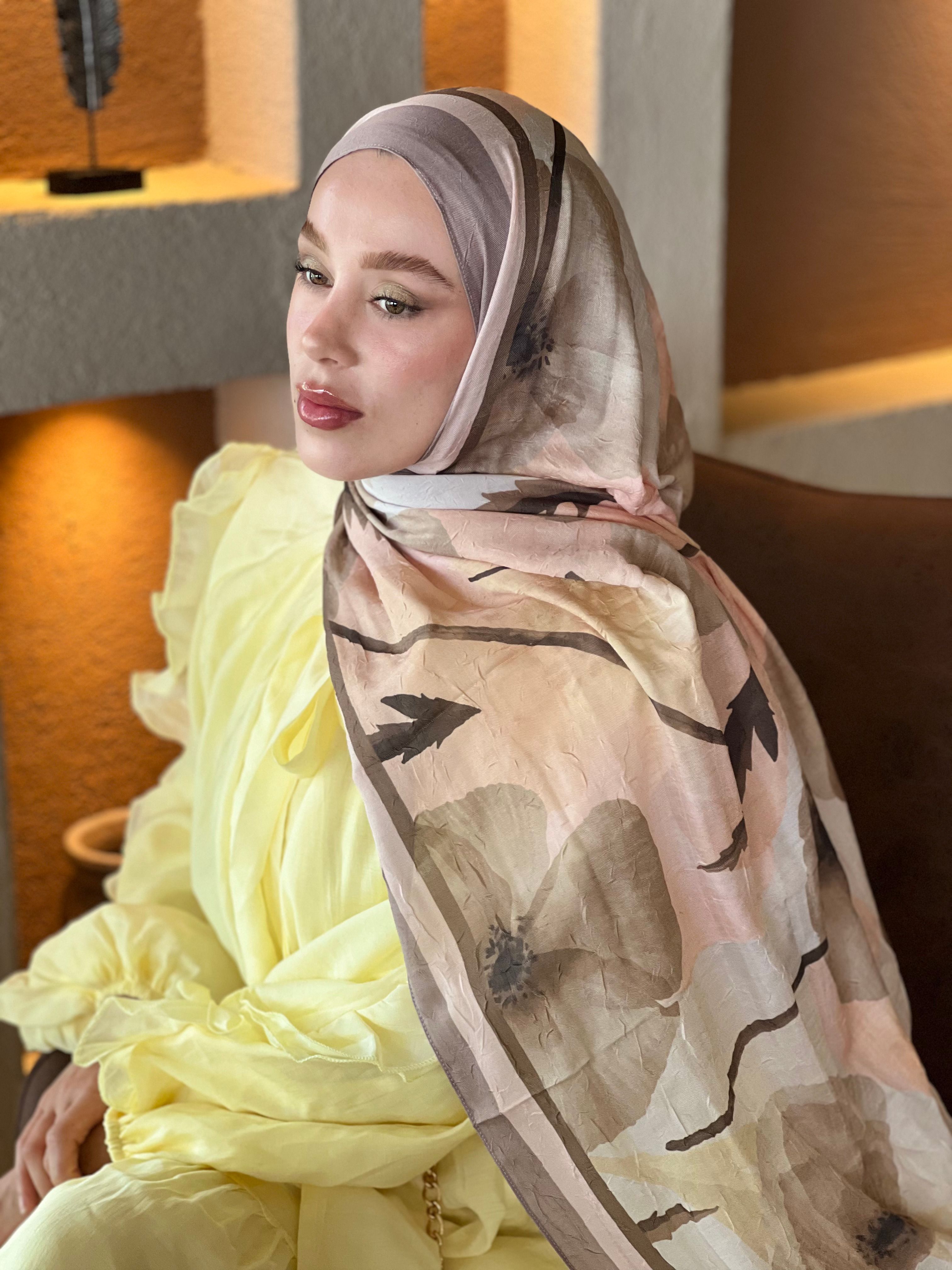 Poppy Pattern Bamboo Shawl - Dusty Brown