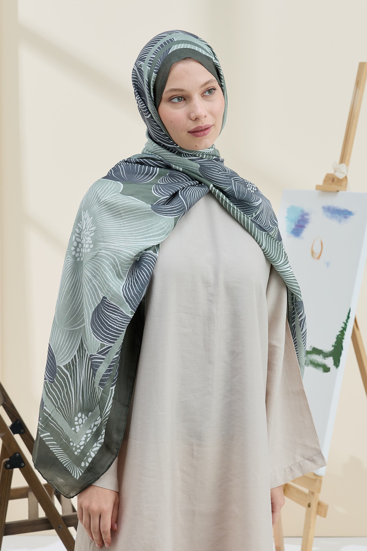 Melia Desen Bambu Şal - Kamuflaj
