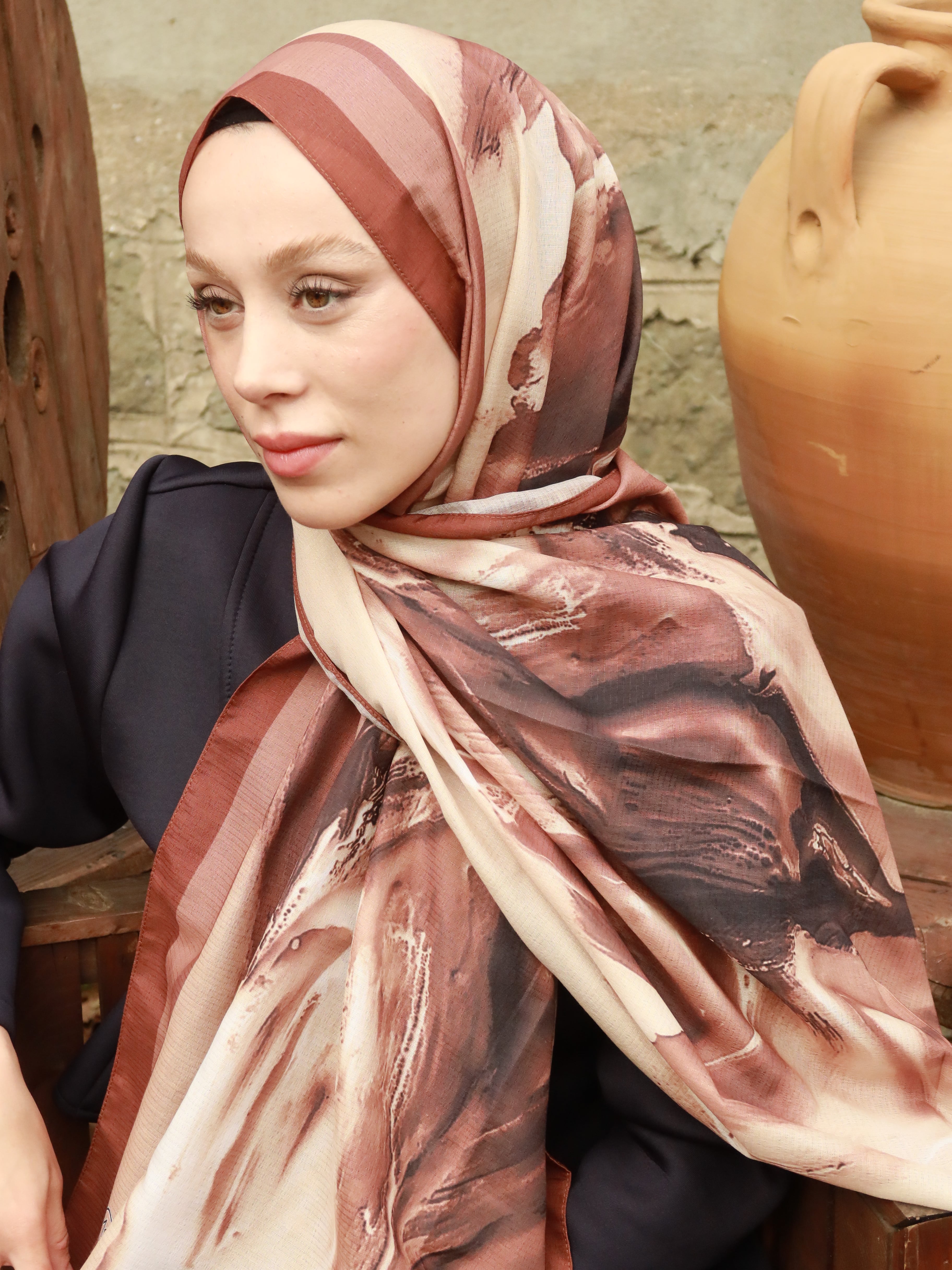 Punch Desen Lina Şal - Kakao