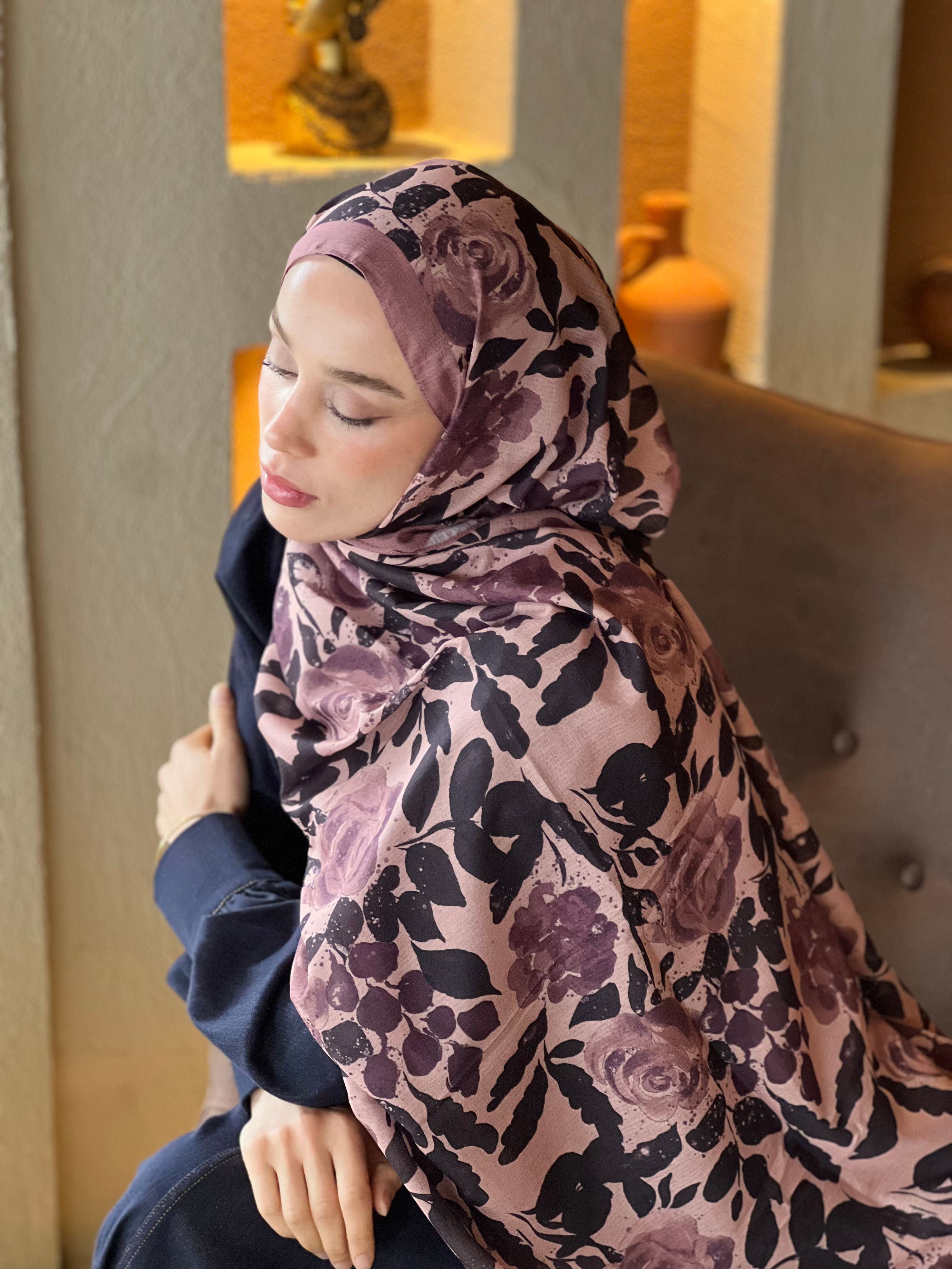 Verd Desen Lina Şal - Koyu Pudra