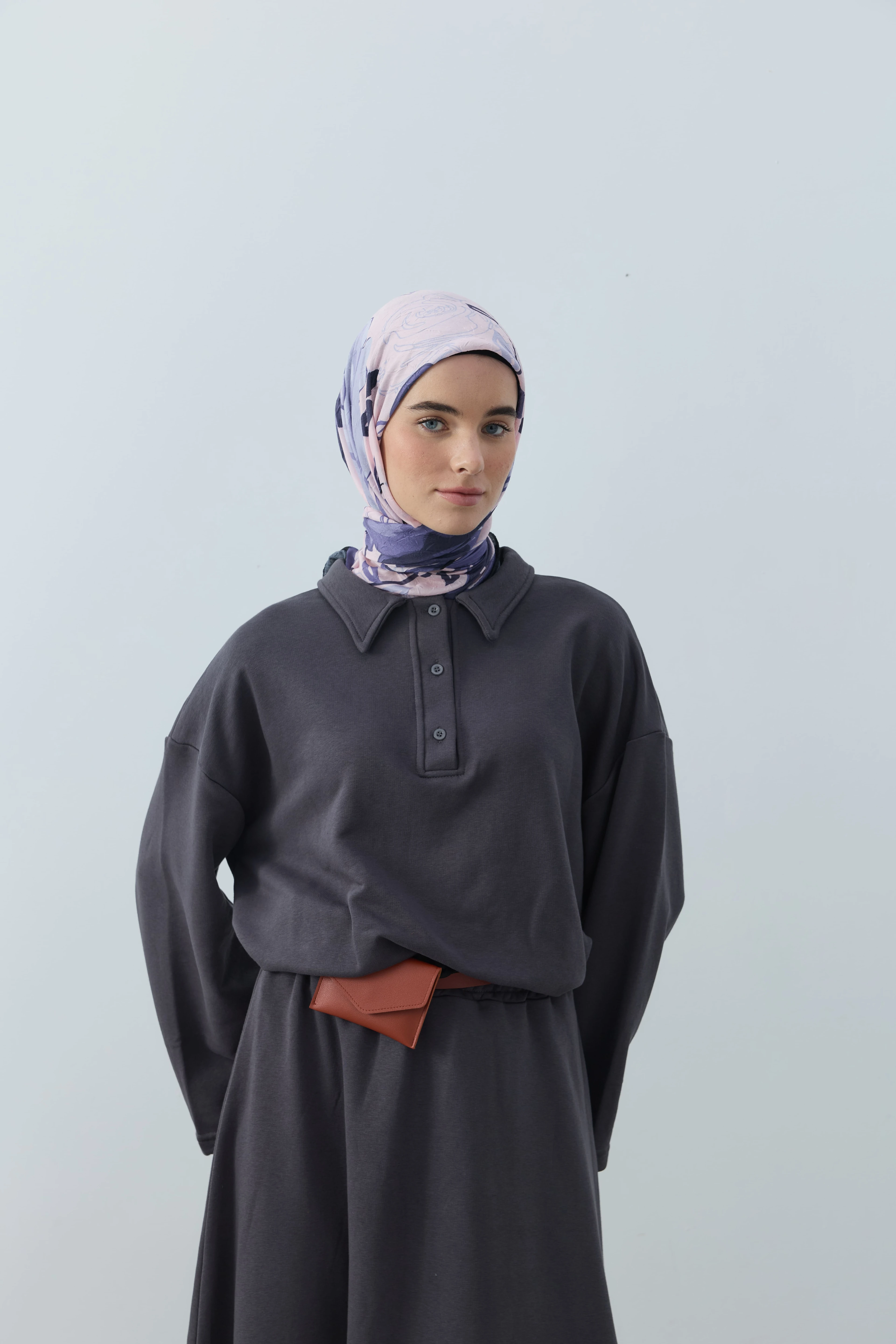 Olyvia Desen Bambu Eşarp - Siyah-Eflatun