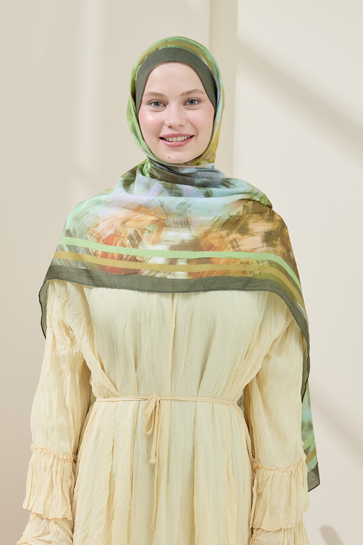 Ashira Desen Bambu Şal - Kına Yeşili