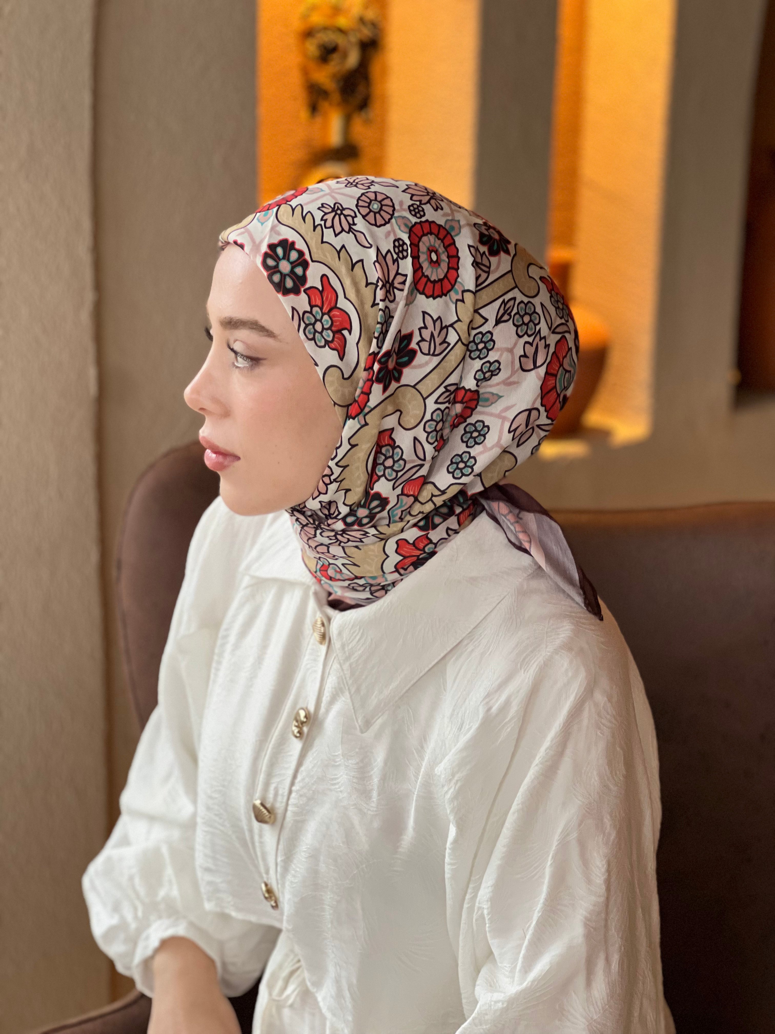 Kayra Pattern Cotton Scarf - Rubin
