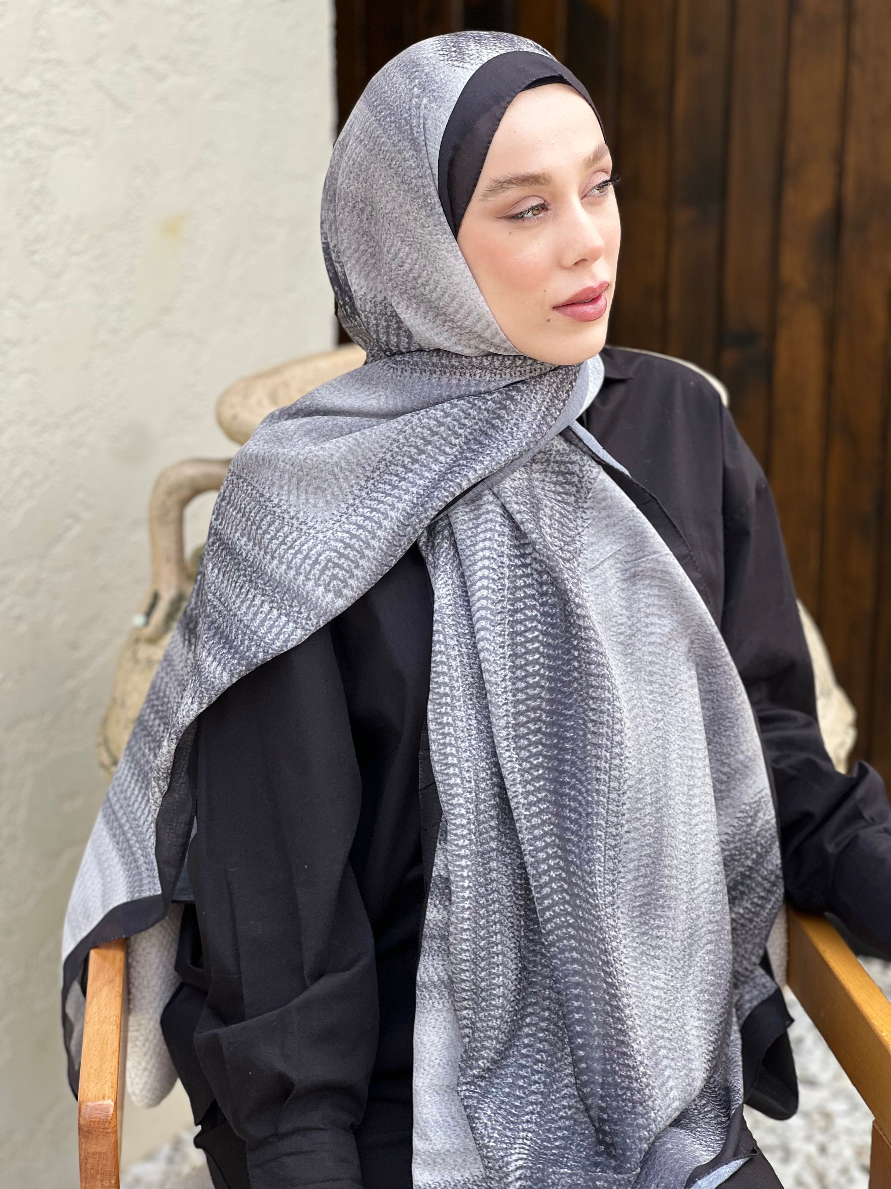 Hira Pattern Lina Shawl - Black-Grey