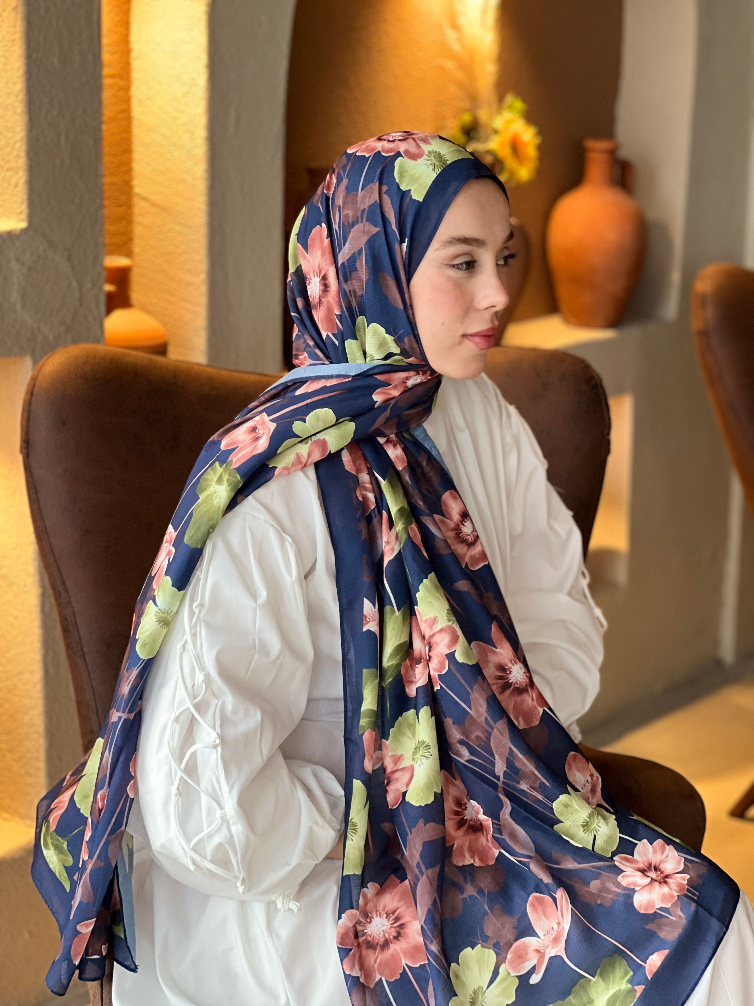 Fiori Desen Lina Şal - Lacivert