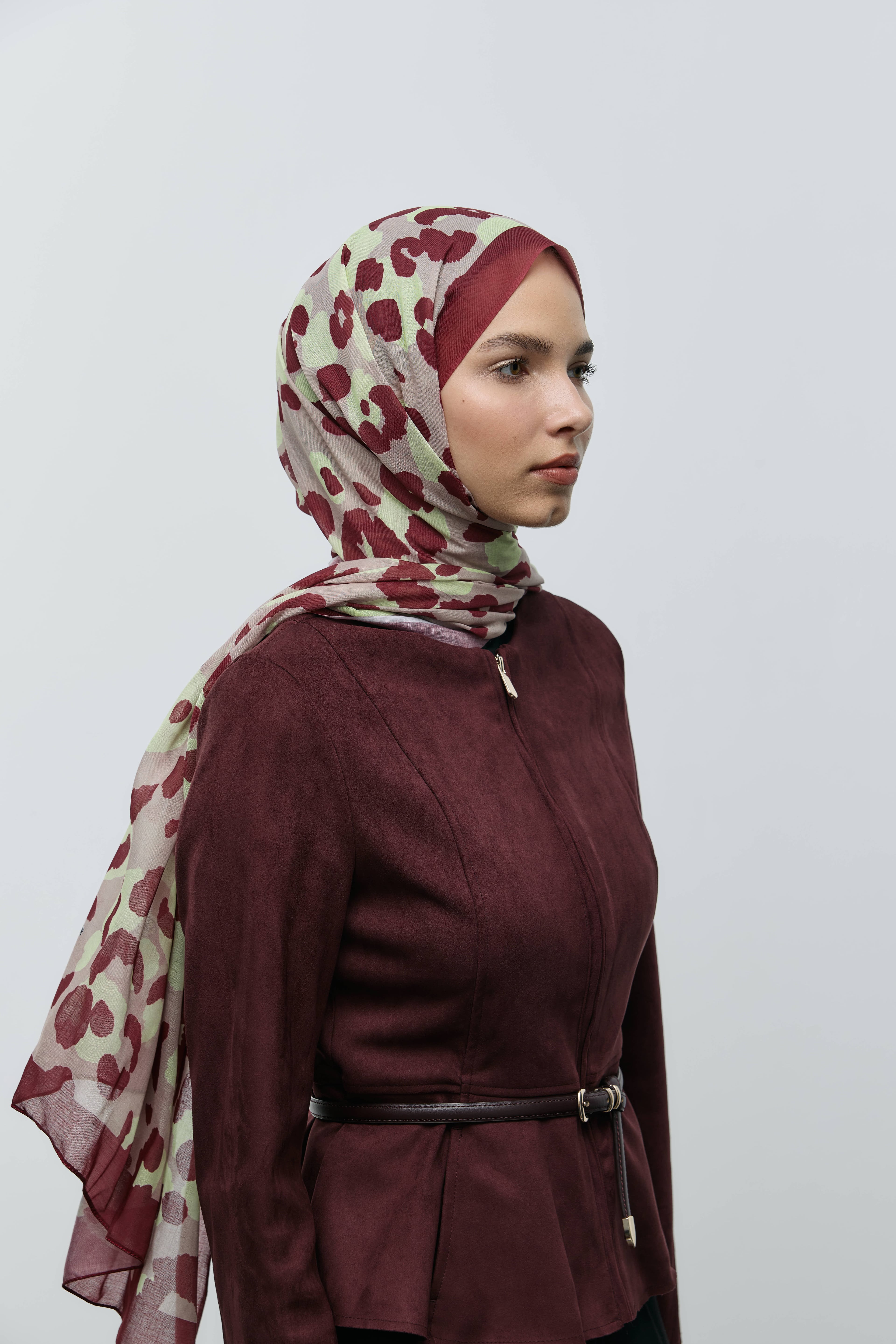 Leopar Desen Aya Şal - Bordo