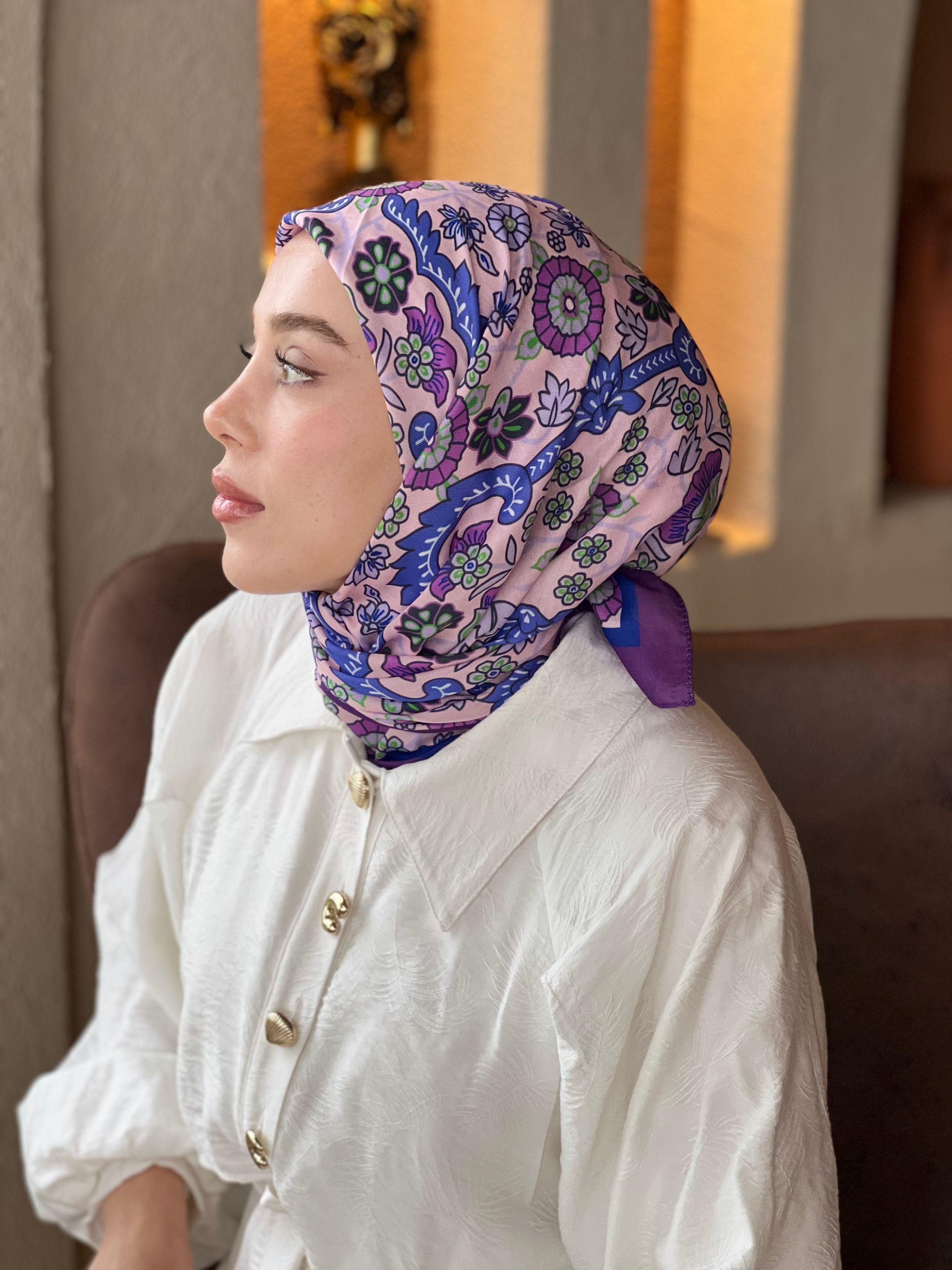 Kayra Pattern Cotton Scarf - Purple
