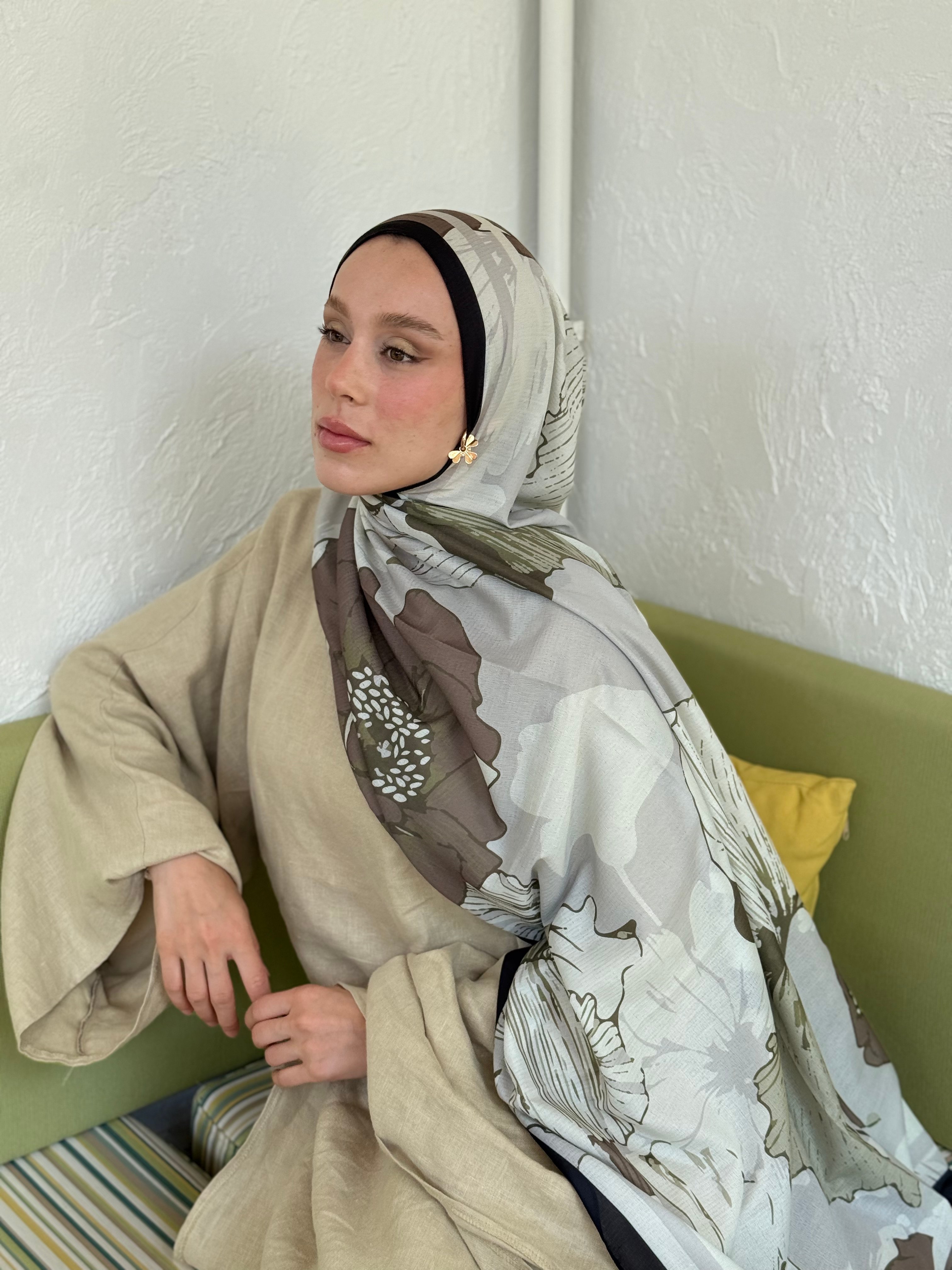 Shelia Desen Lina Şal - Siyah-Haki