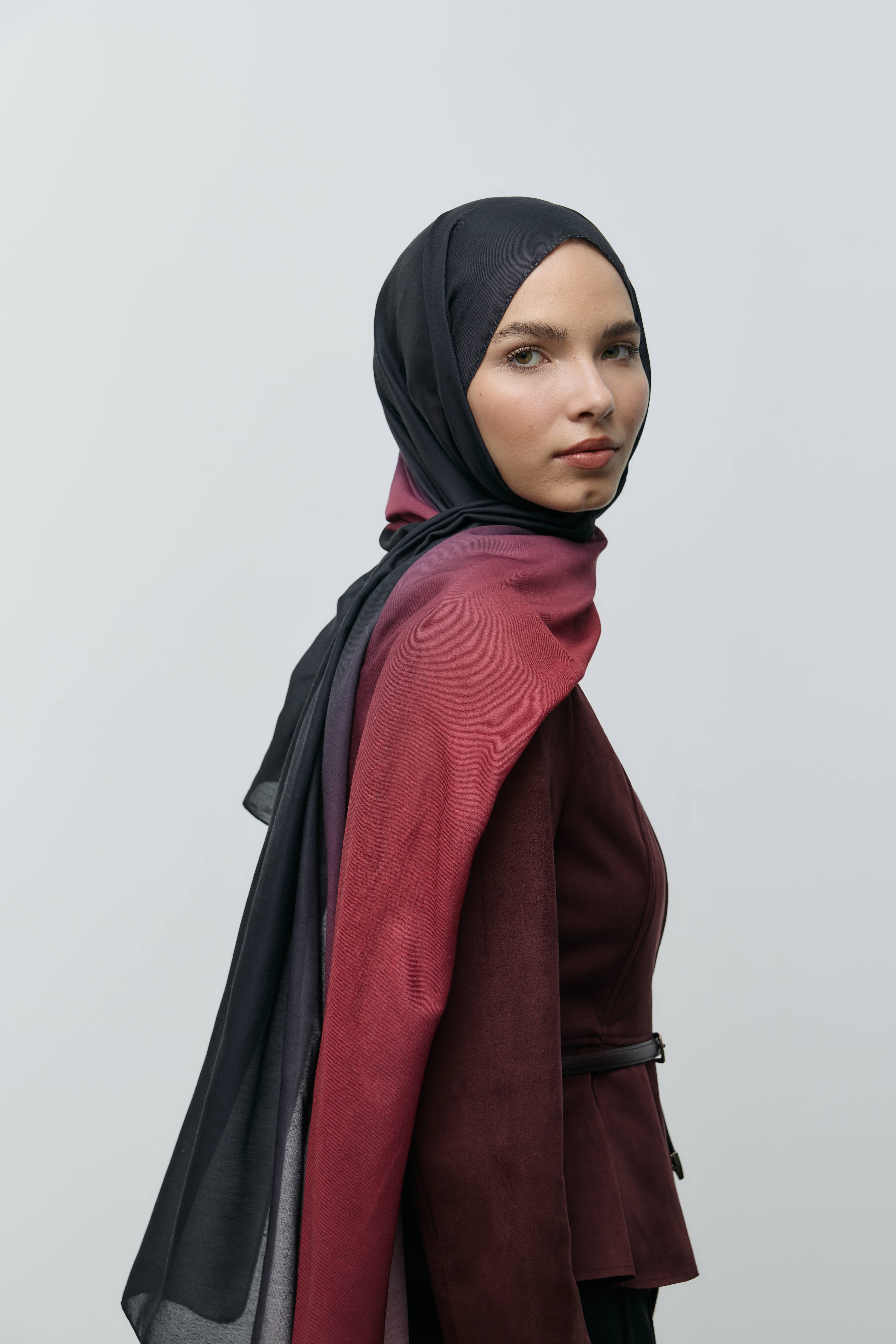 Velin Desen Pamuk Şal - Siyah-Bordo
