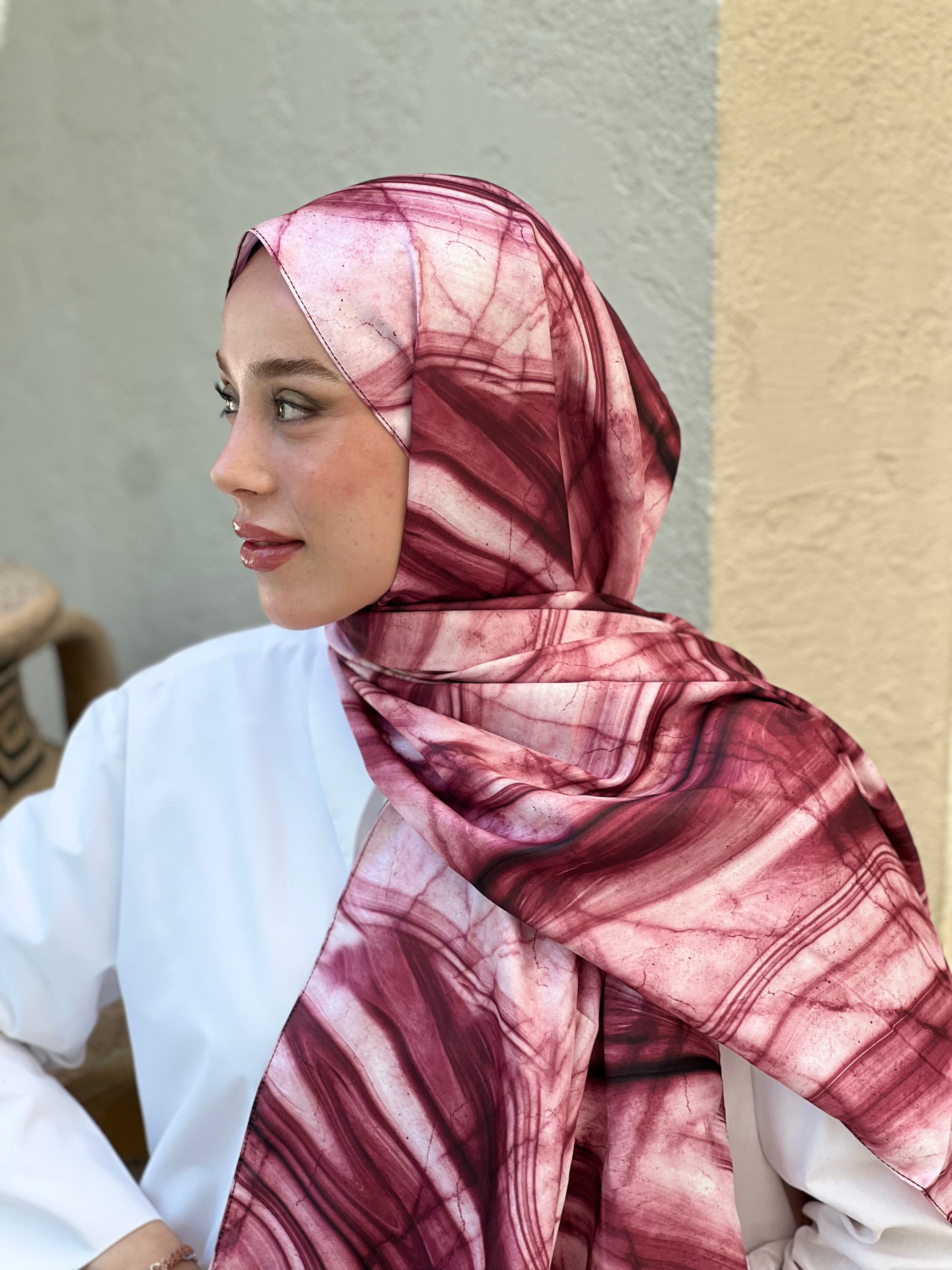 Mermer Desen Twill Şal - Pembe