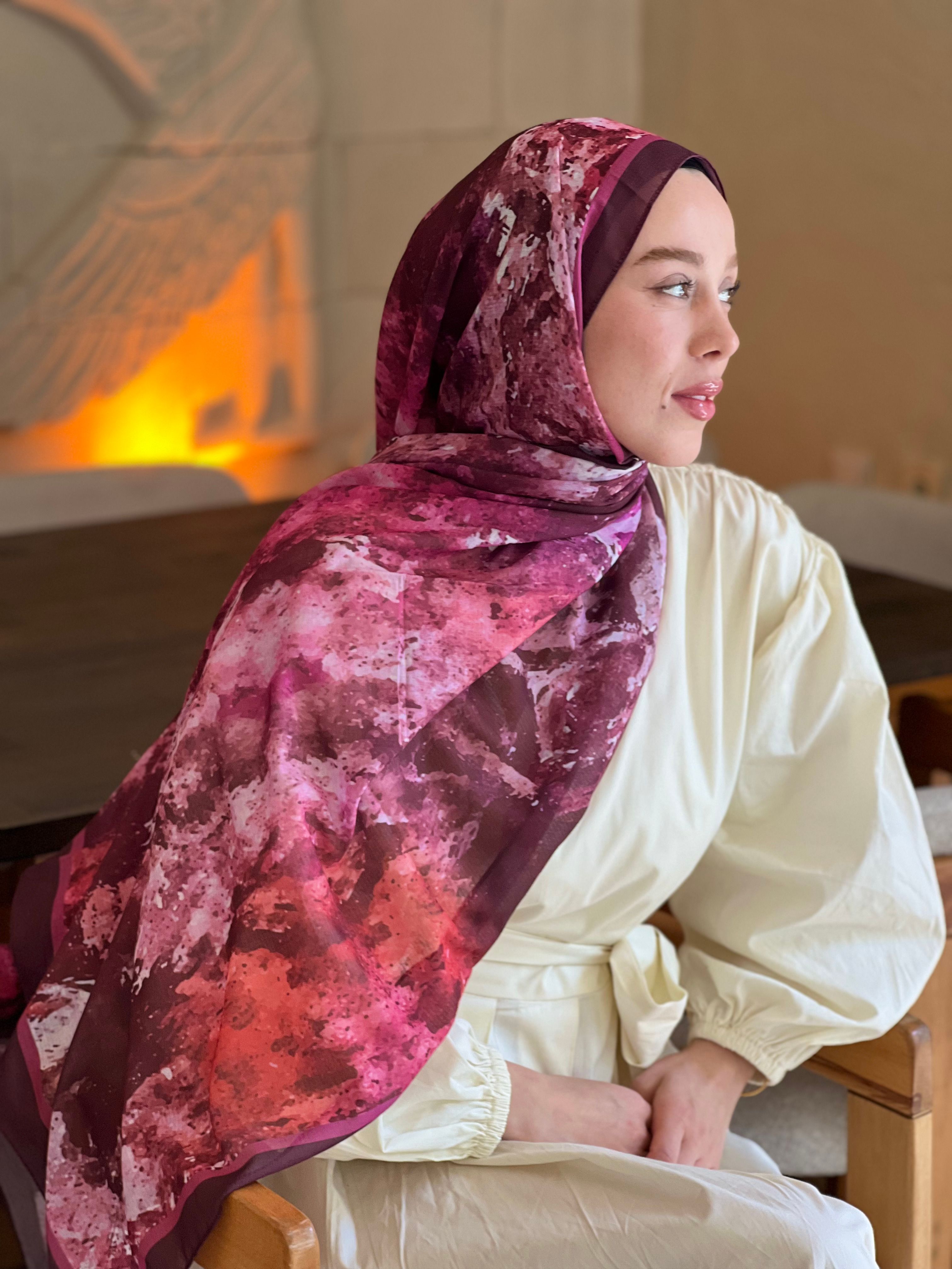 Ezgir Desen Lina Şal - Mürdüm